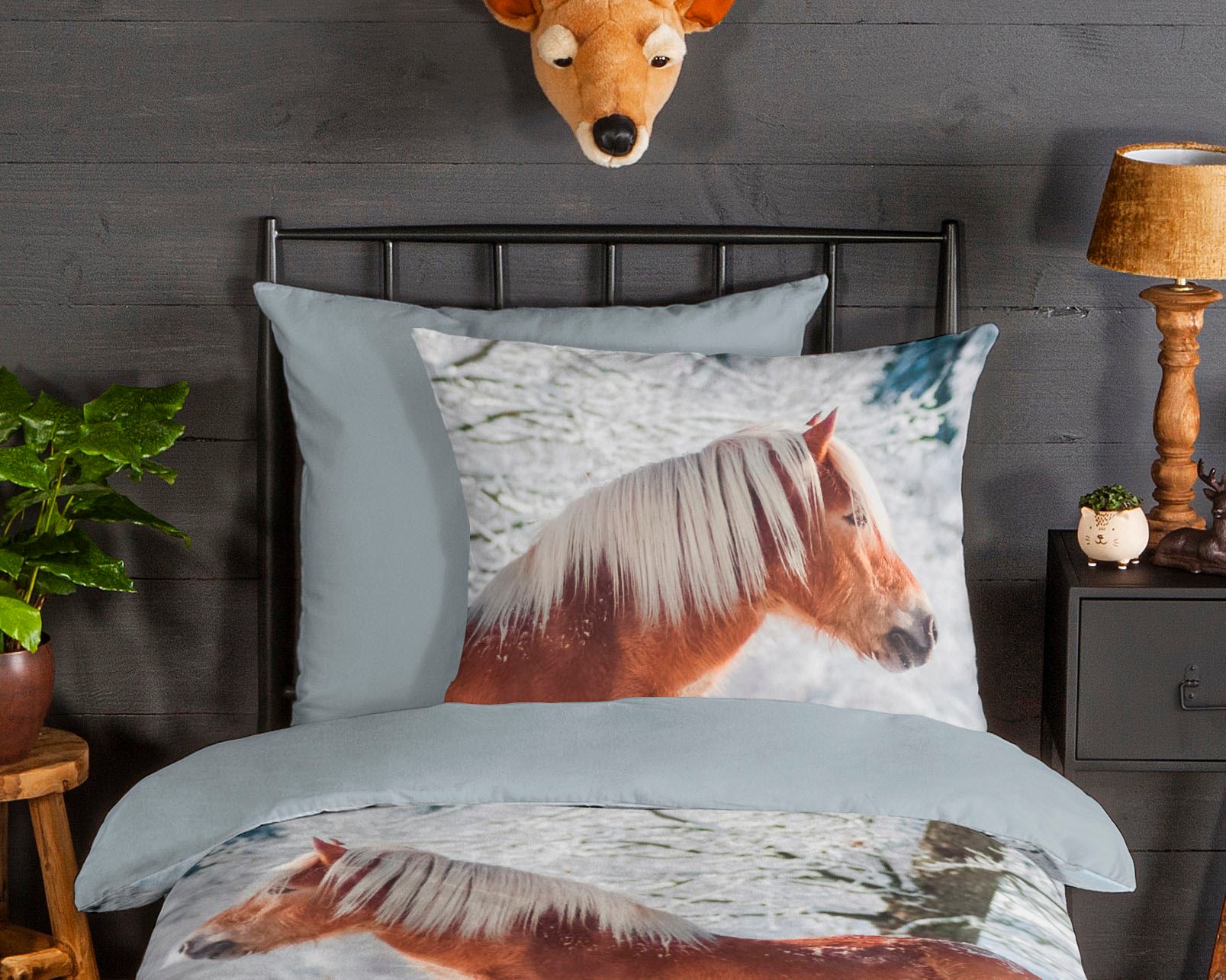 good morning Kinderbettwäsche »Scarlet«, Biber, 135x200, Winter, Warm, Reißverschluss, Wendeoptik, Kind, Pferd