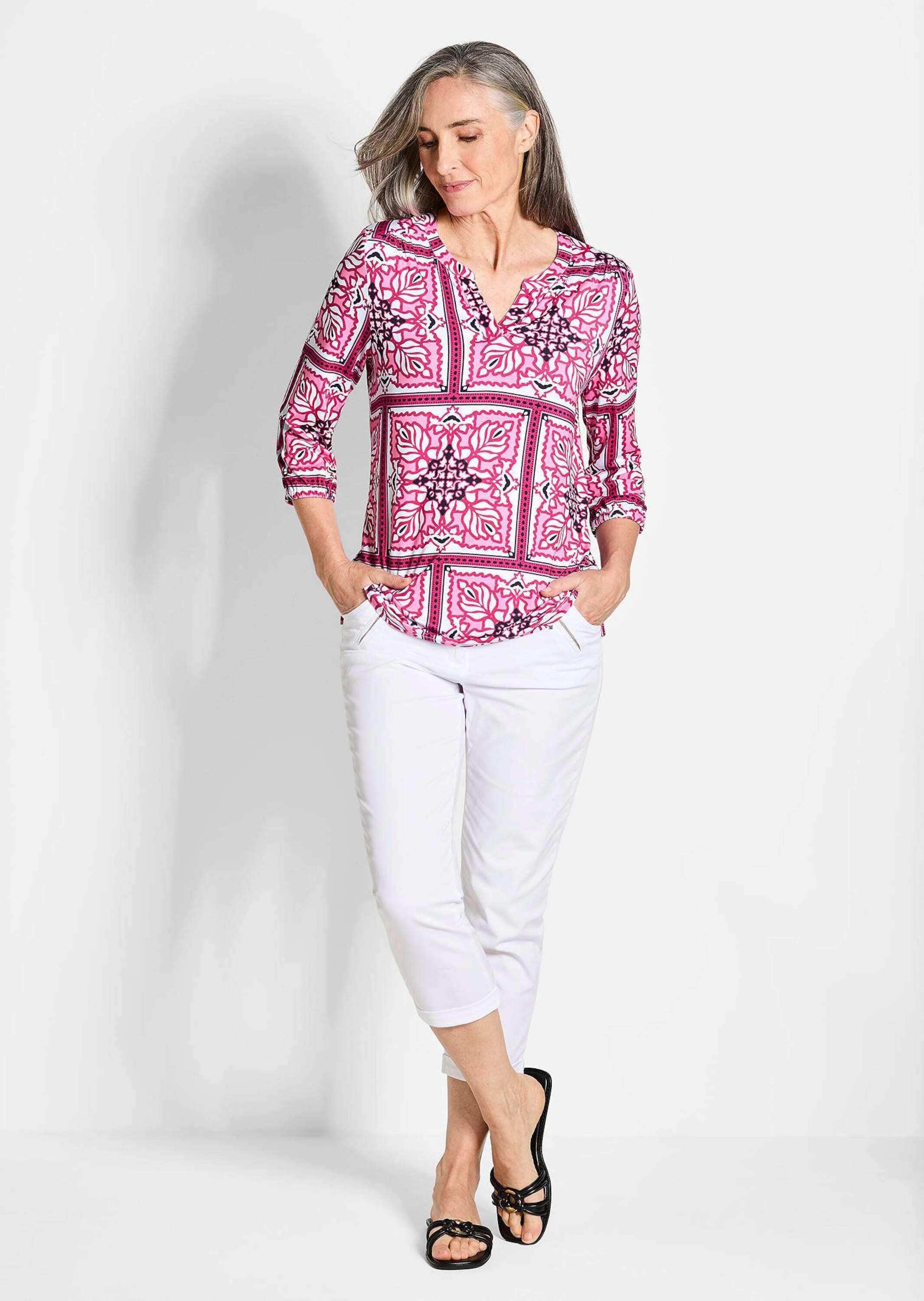 GOLDNER Schlupfbluse »Kurzgröße Bluse mit Muster, Halbarm«