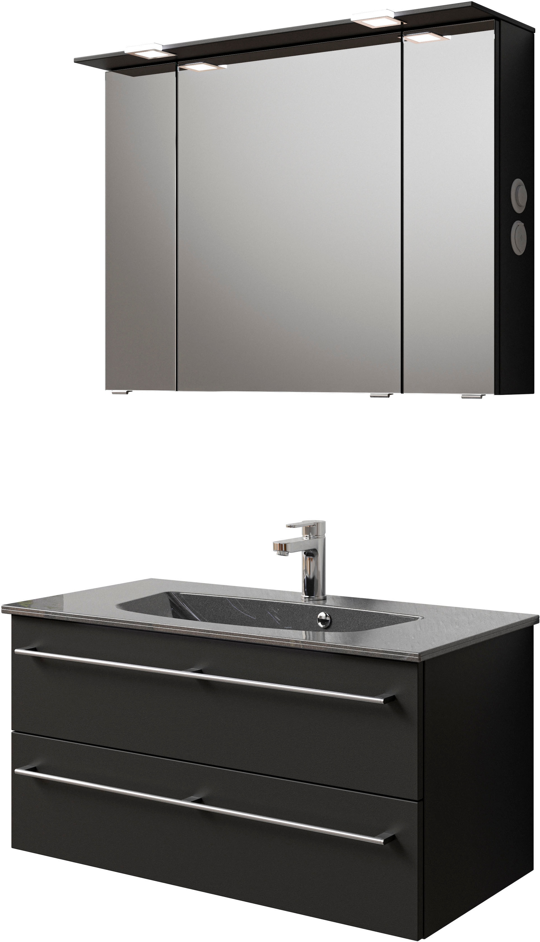 Saphir "Serie 6025 2-teilig Mineralmarmor-Waschtisch mit LED-Spiegelschrank" 2 Stk. tlg.