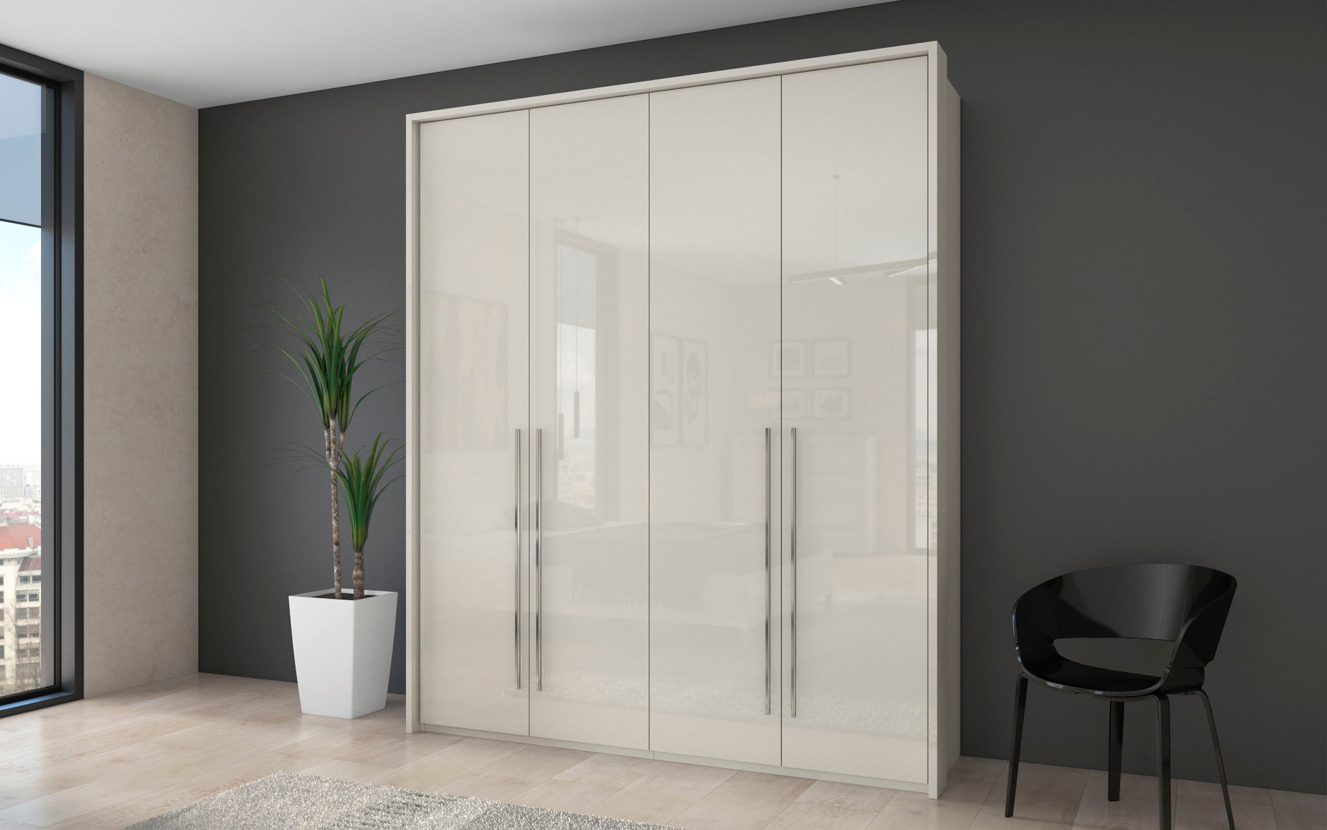 OTTO home Kleiderschrank "Piano, inklusive Rahmen und Beleuchtung, soft-close-Funktion" viele Breiten zur Auswahl, 226cm hoch, beige oder weiß, UV lackiert, Hochglanzfronten, FSC-zertifiziert