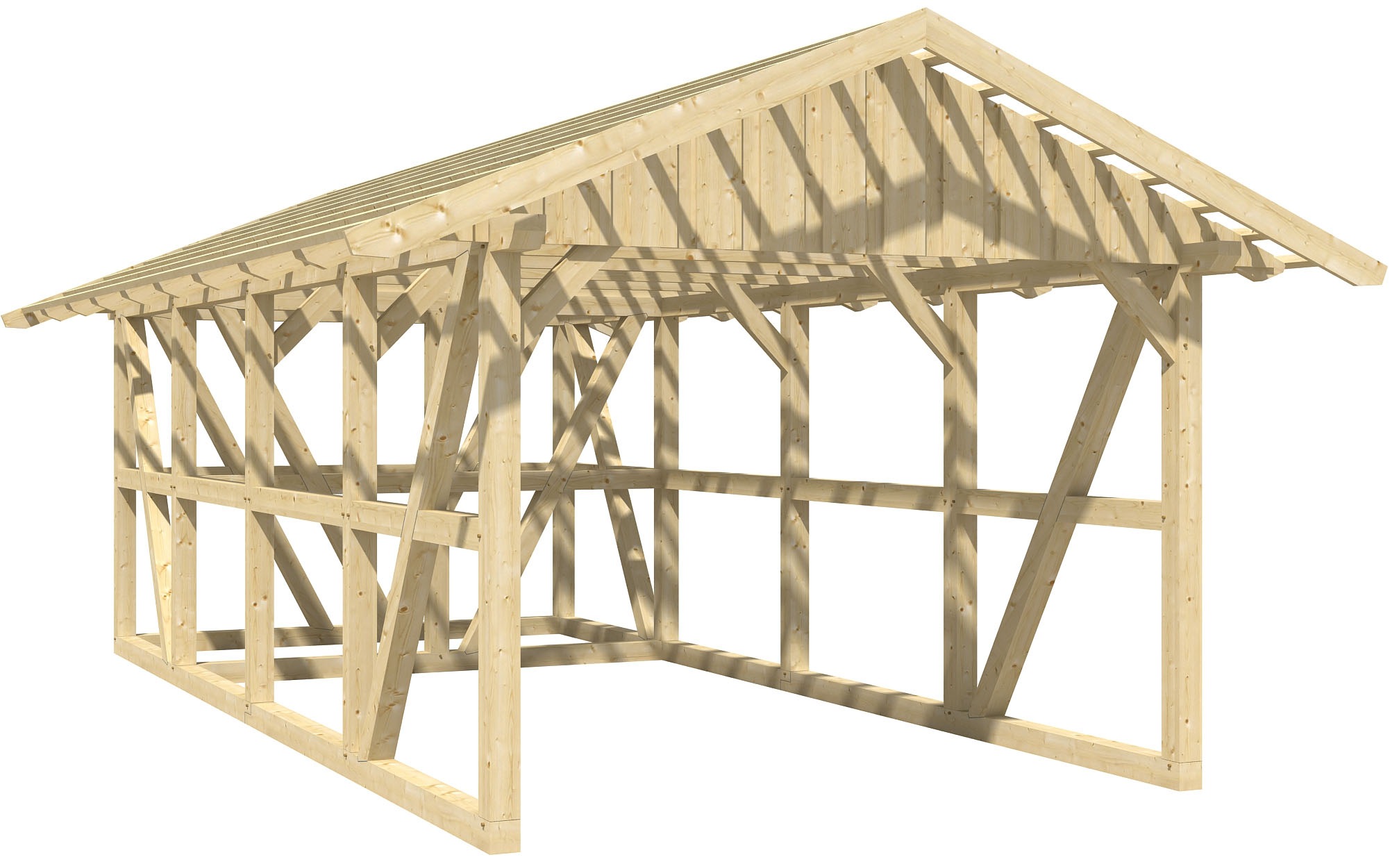 Skanholz Einzelcarport "Schwarzwald", KVH-Fichte, 300 cm, Eiche hell, mit Dachlattung