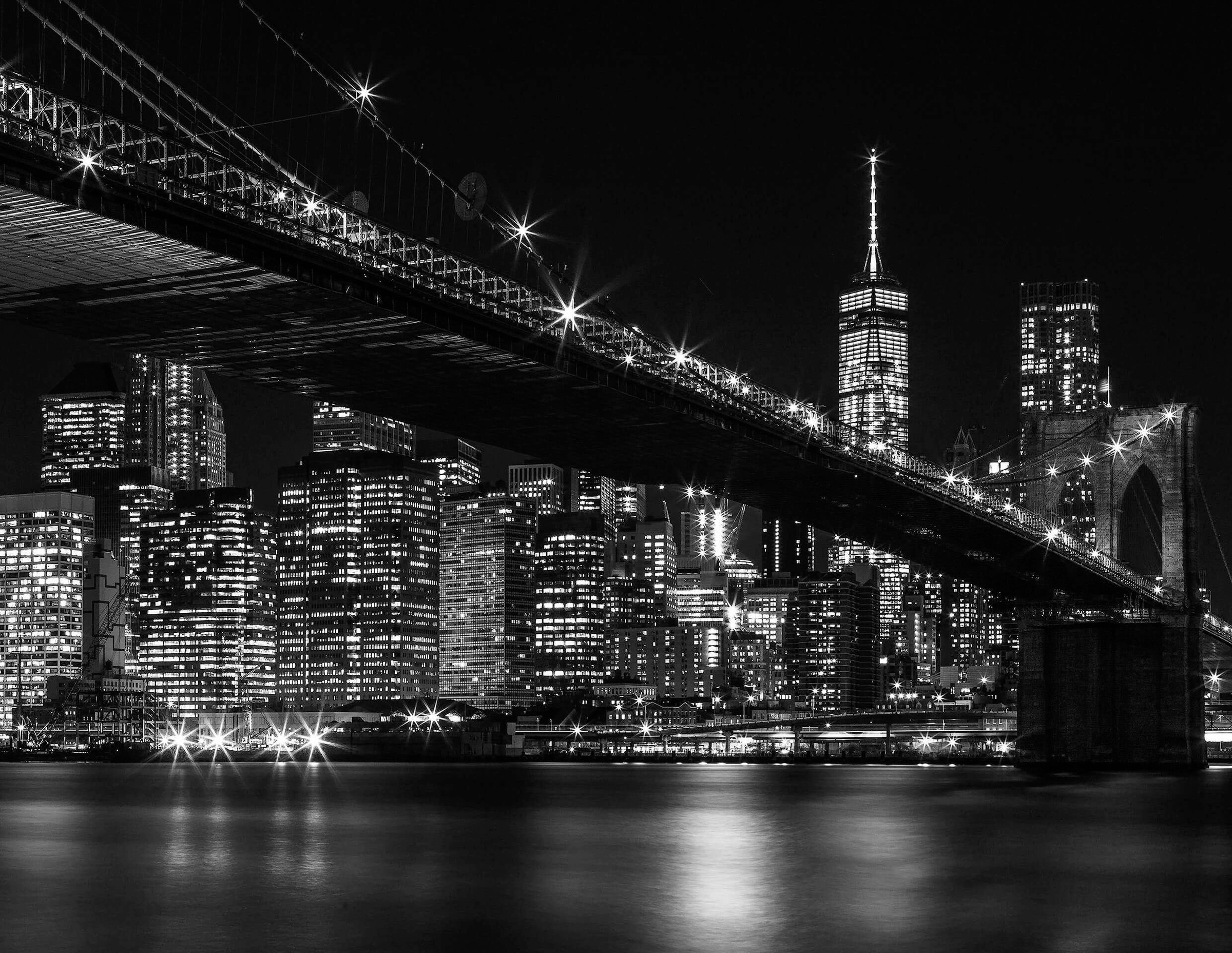 living walls Fototapete "New York City Brooklyn Bridge", Skyline Tapete Brücke Schwarz Weiß Fototapete 3,36m x 2,60m