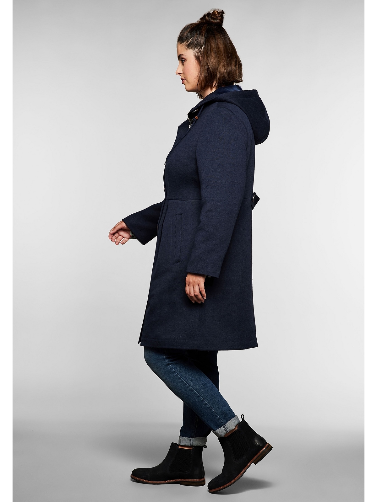 Sheego Dufflecoat »Große Größen«, A-Linie, in BAUR für bestellen | hoher und Taille mit Kapuze