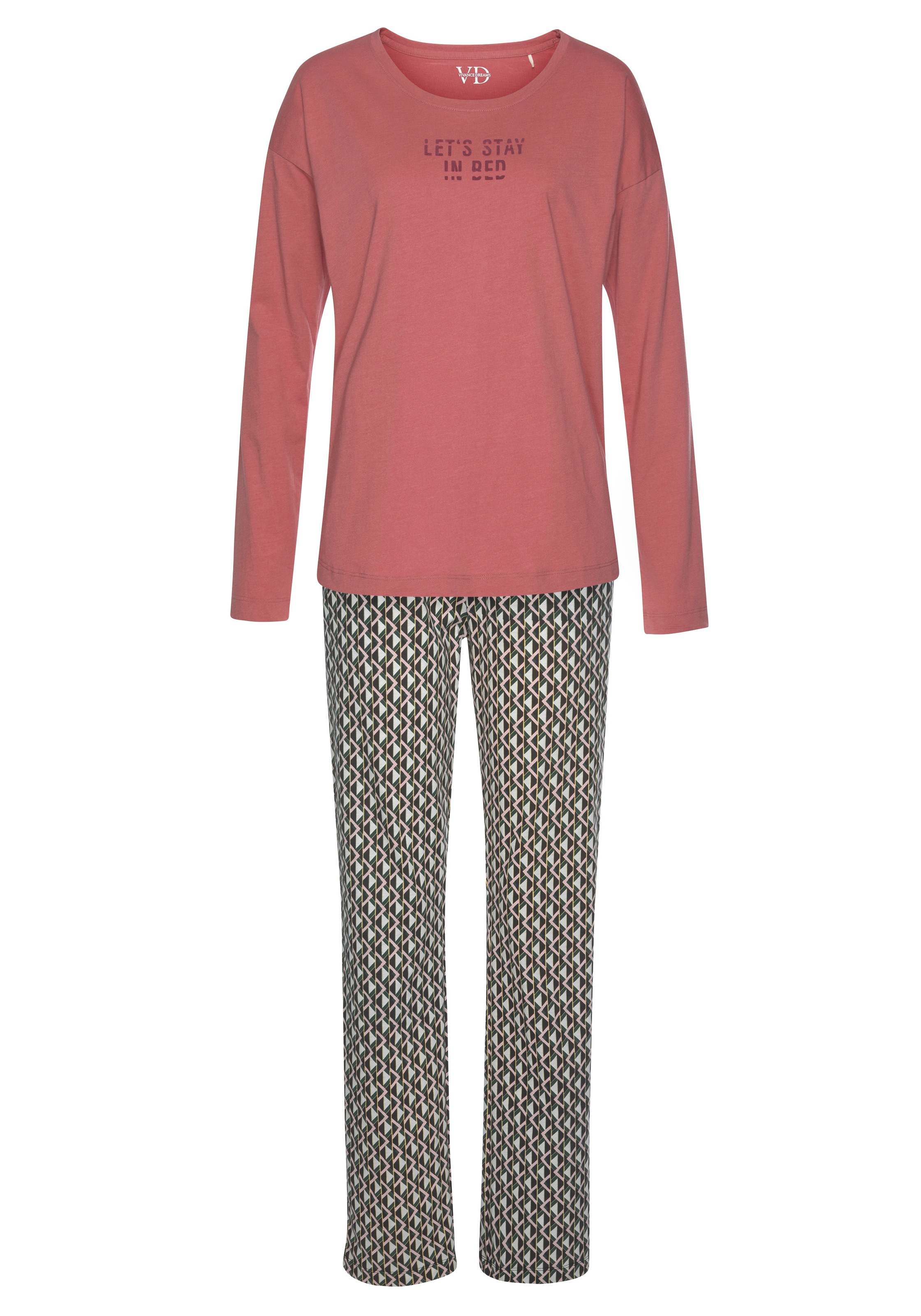 Vivance Dreams Pyjama 2 Stk. tlg., mit Schriftprint und gemusterter Hose günstig online kaufen