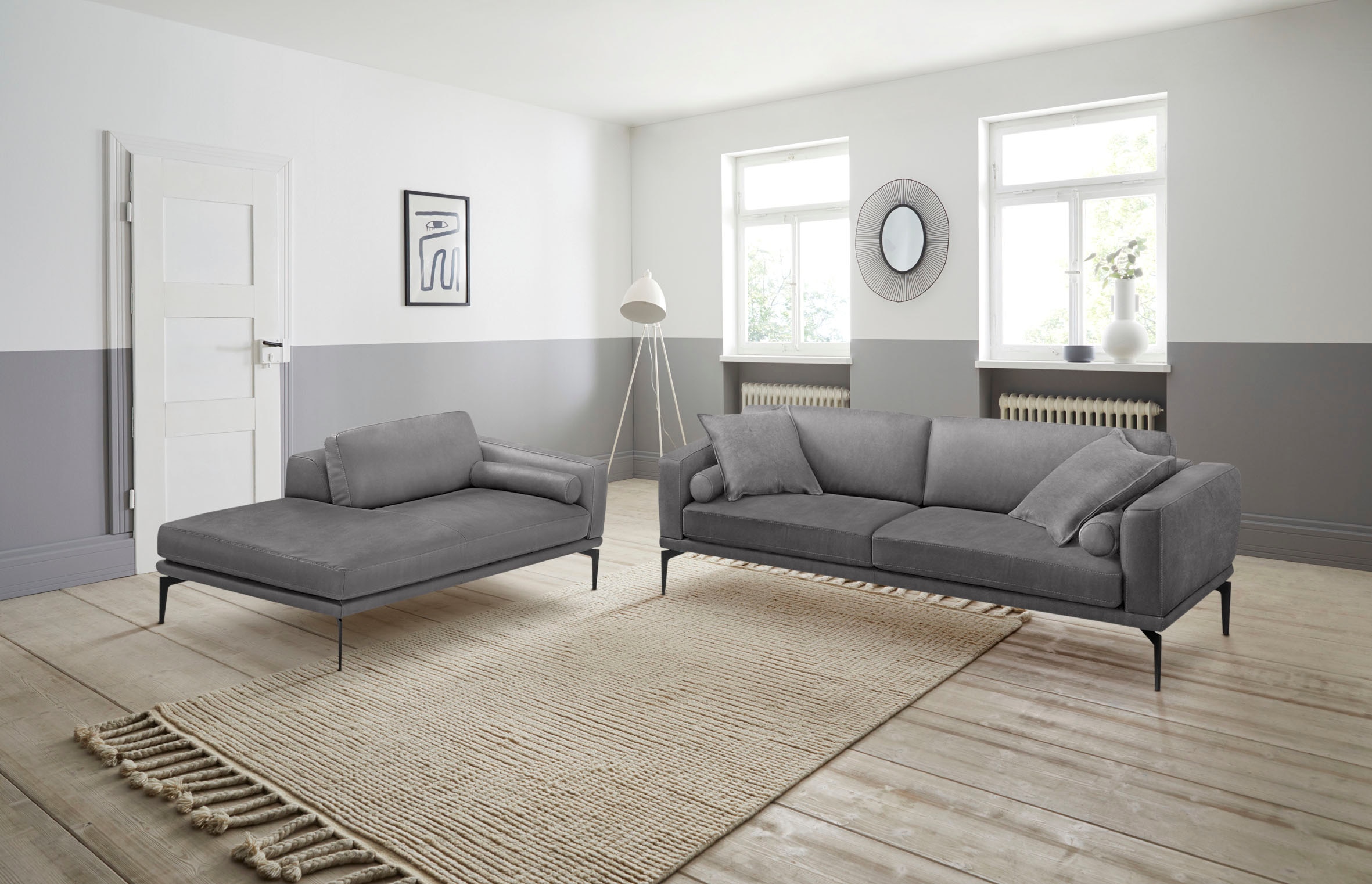 Egoitaliano Polstergarnitur "Masu, Design trifft sensationellen Sitzkomfort" Set besteht aus 2,5-Sitzer, freistehende Ottomane und 3 Rollkissen