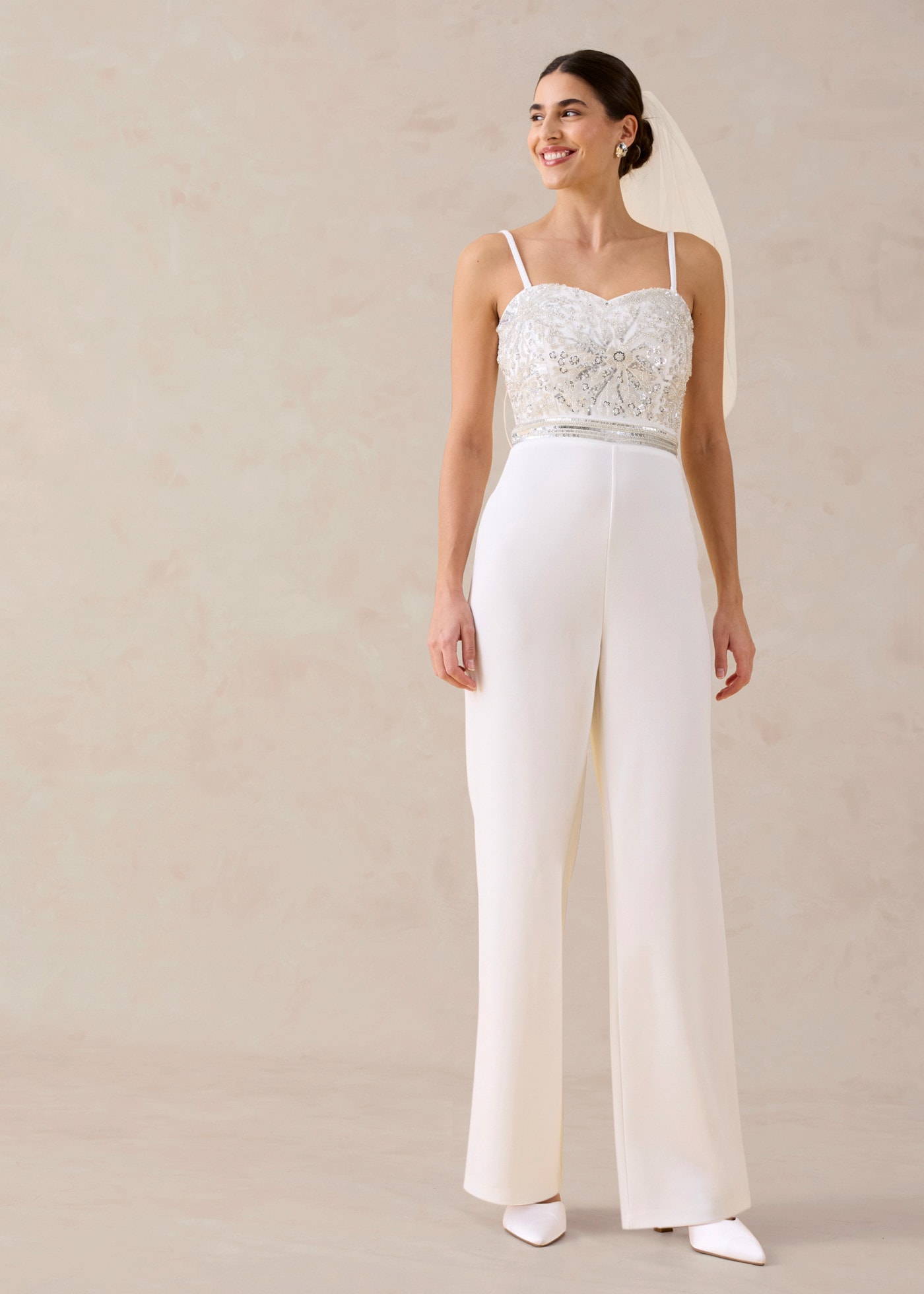 bonprix Overall Slim Fit Passform, mit Bustier-Ausschnitt, aus strukturiertem Crepe