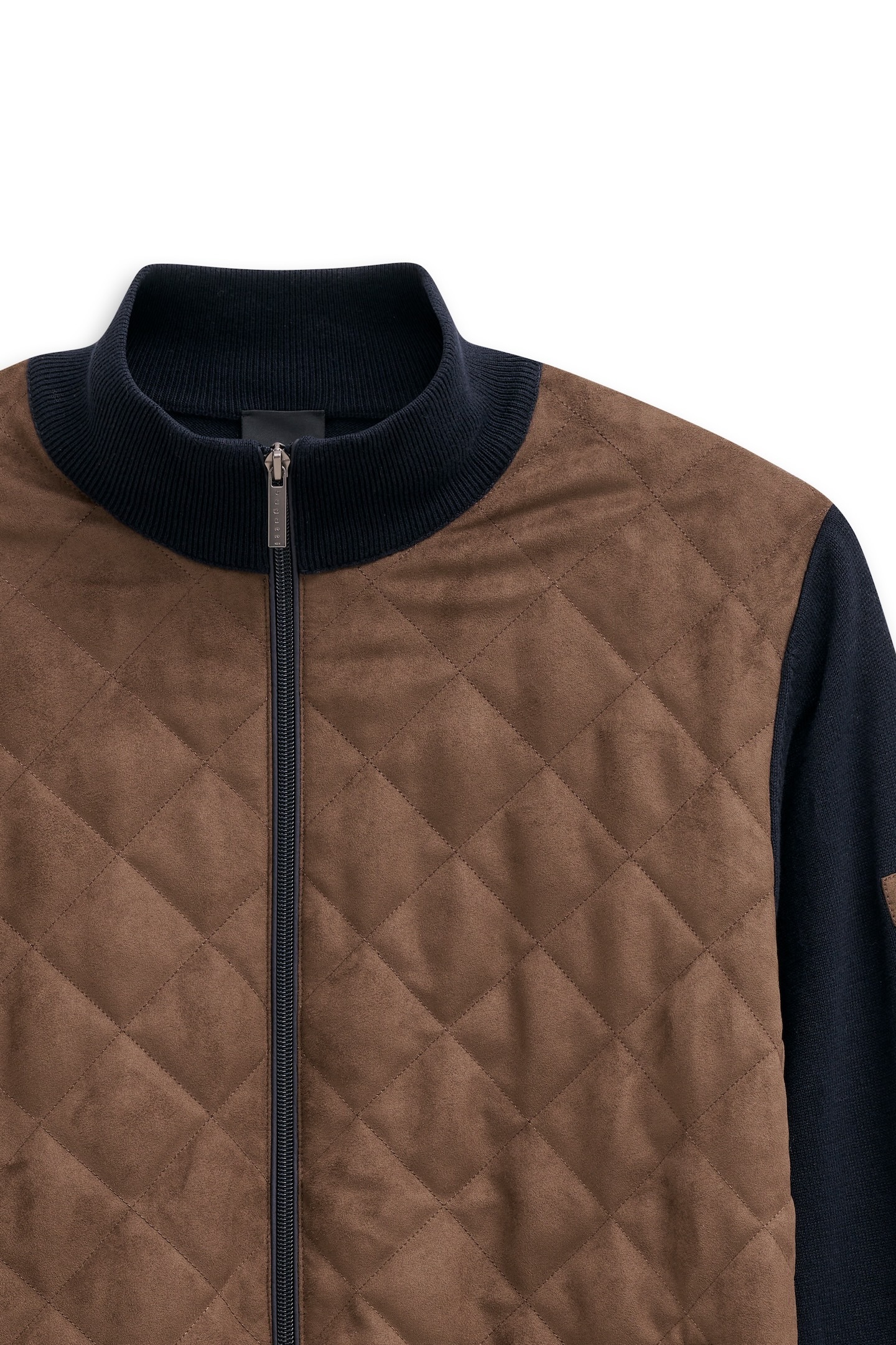 bugatti Strickjacke »Regular Fit«, mit Velour-Front & Stehkragen