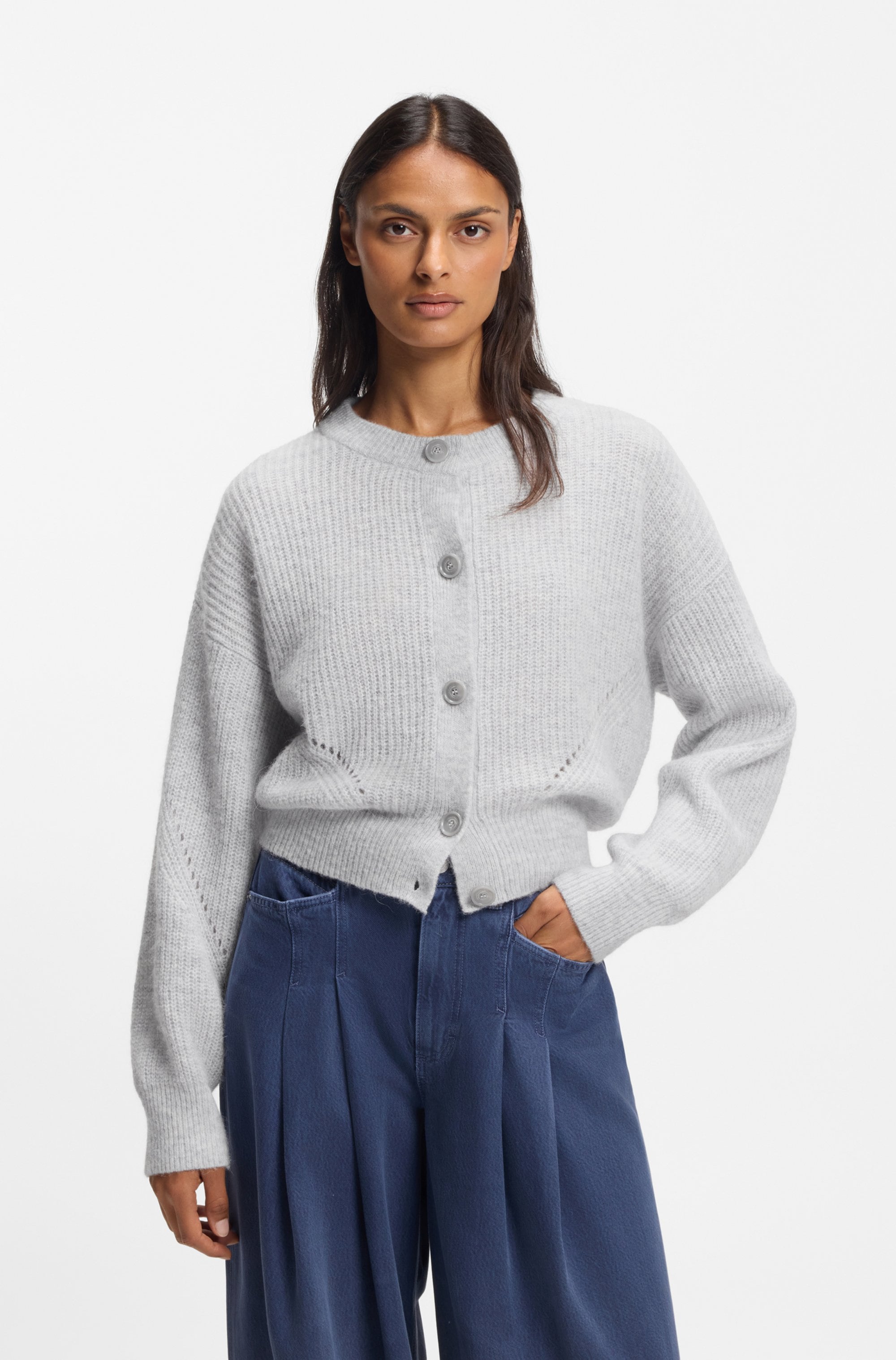 BOSS ORANGE Cardigan "Fernard Premium Damenmode" im Wollmix, Rundhals günstig online kaufen