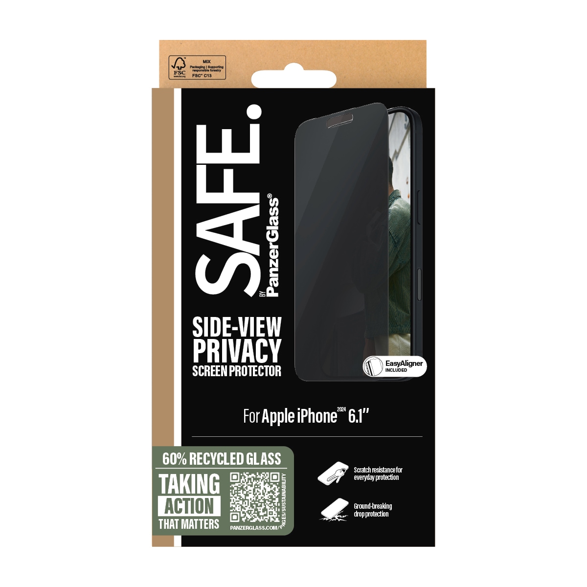 SAFE by PanzerGlass Displayschutzglas »Side-View Privacy Screen Protection«, für Apple iPhone 16-Apple iPhone 15, (1 St.), Displayschutzfolie, Schutzfolie, Bildschirmschutz, kratz- & stoßfest