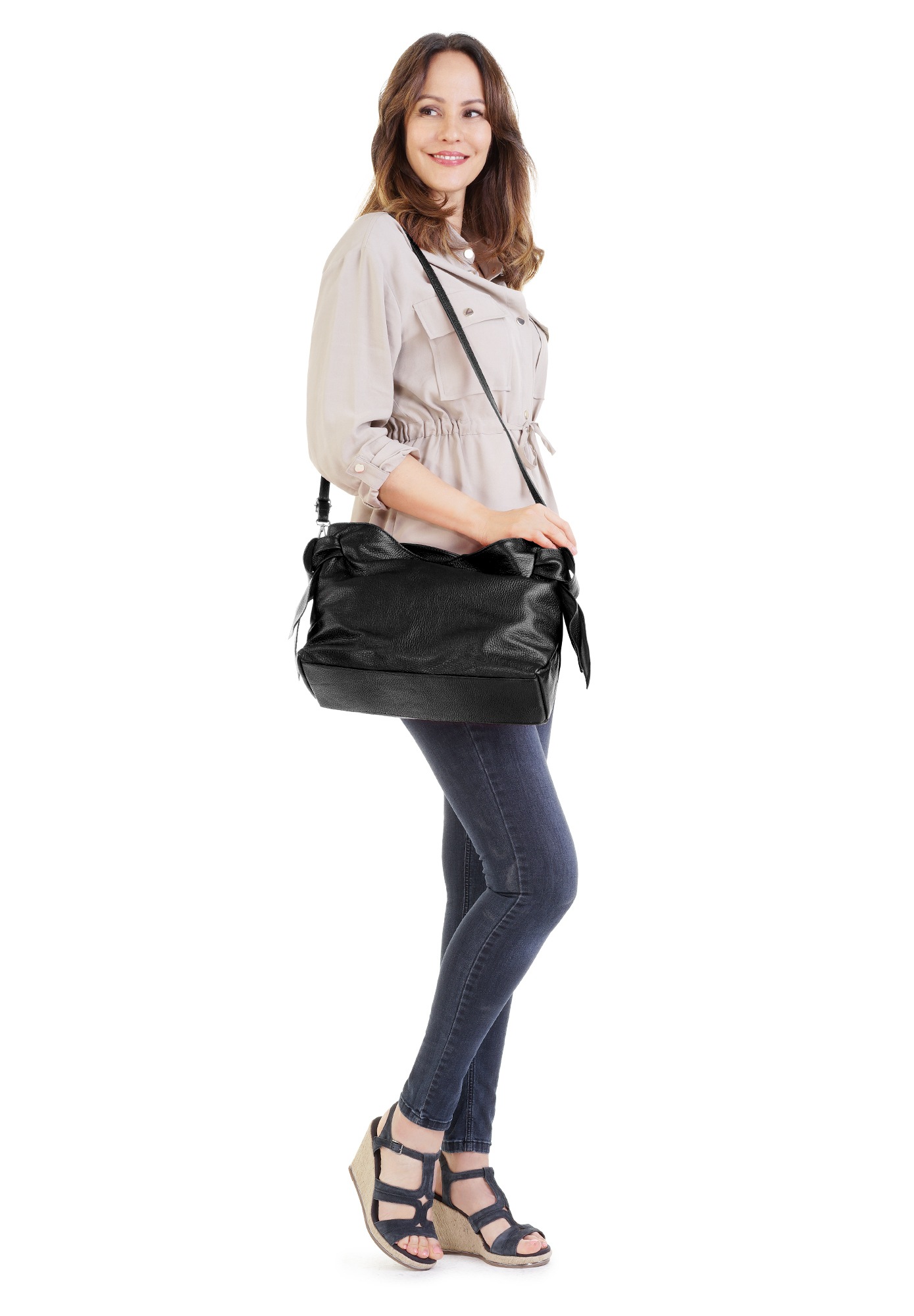 Thumbnail - Samantha Look Henkeltasche, echt Leder, Made in Italy
