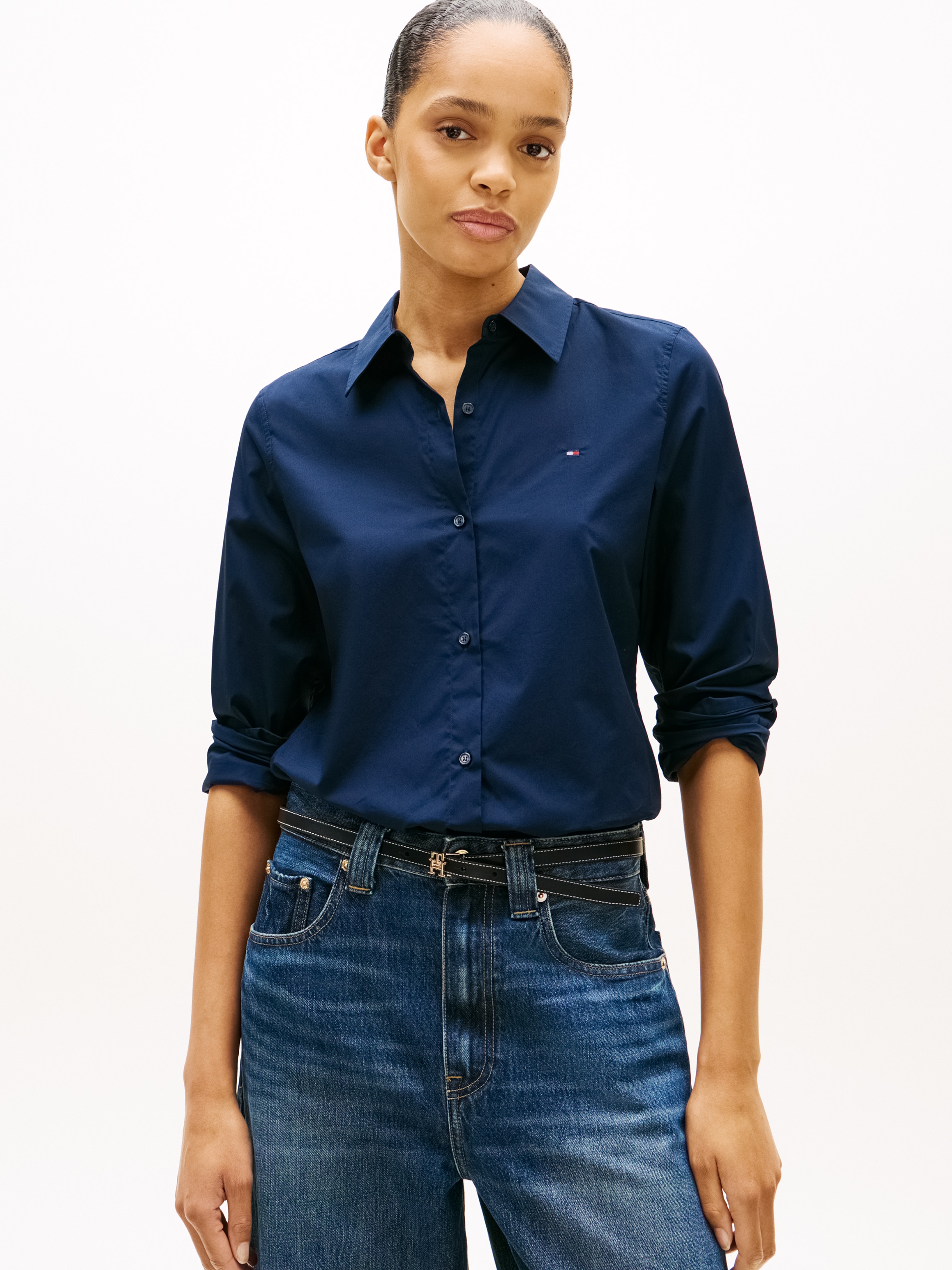 Tommy Hilfiger Hemdbluse "STRETCH REGULAR LS SHIRT" mit gesticktem Tommy Hi günstig online kaufen