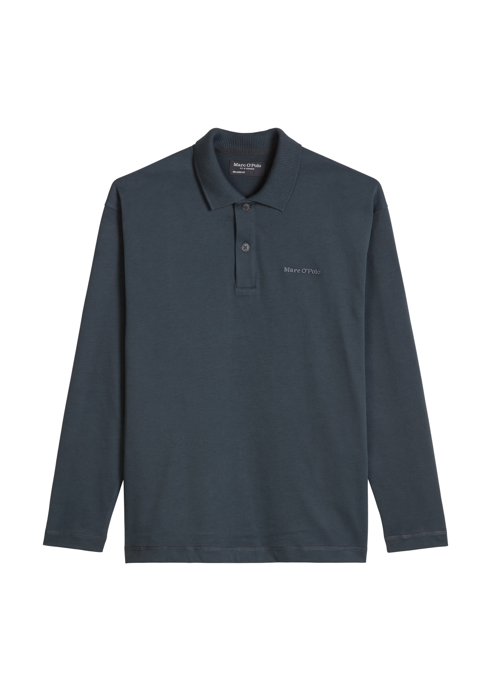 Marc O'Polo Langarm-Poloshirt relaxed aus schwerem Bio-Baumwoll-Jersey