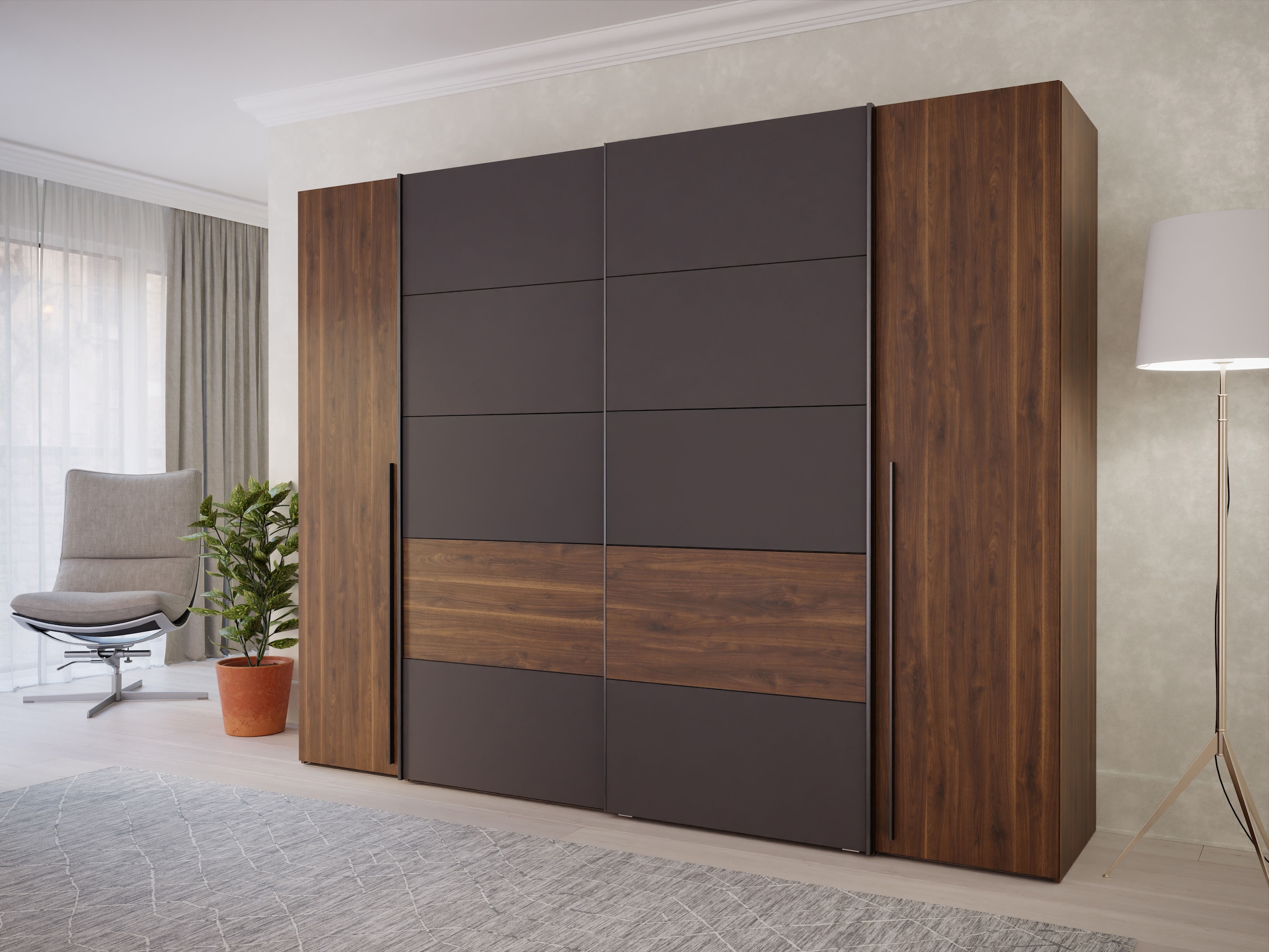 FORTE Dreh-/Schwebetürenschrank »Narago, TOPSELLER zum TOP Preis! In verschiedenen Farben«, (Farbe Weiß auch mit Spiegeln erhältlich), mit zahlreichen Einlegeböden, viel Stauraum, Made in Europe