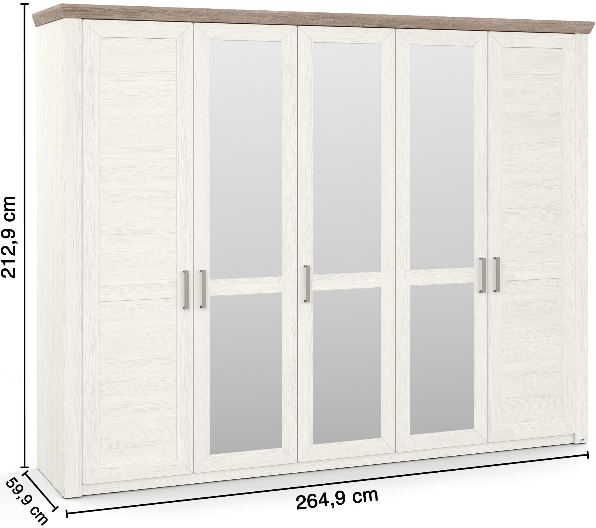 set one by Musterring Kleiderschrank »York Schlafen«, (2 St.), mit Holz- und Spiegeltüren, inkl. Kranz in Eiche, Höhe 207 x T60 cm
