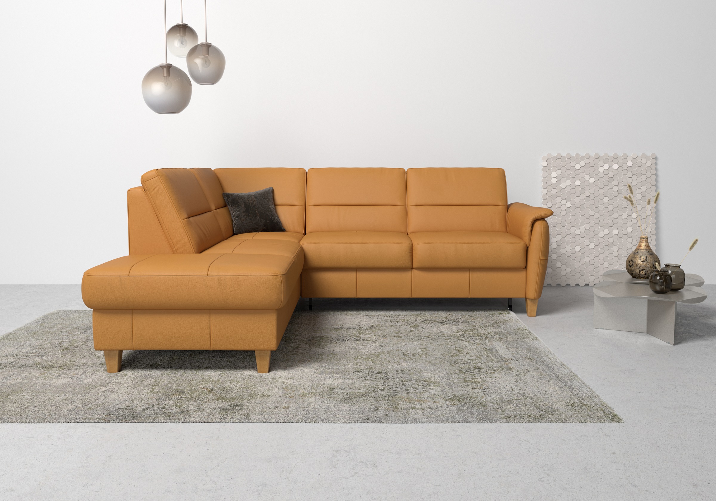 Home affaire Ecksofa "Palmera, L-Form, B: 236 cm, Bettfunktion & Bettkasten wählbar" Federkern-Polsterung, Sitzhöhe 48 cm, handgefertigt, stilvolles Design