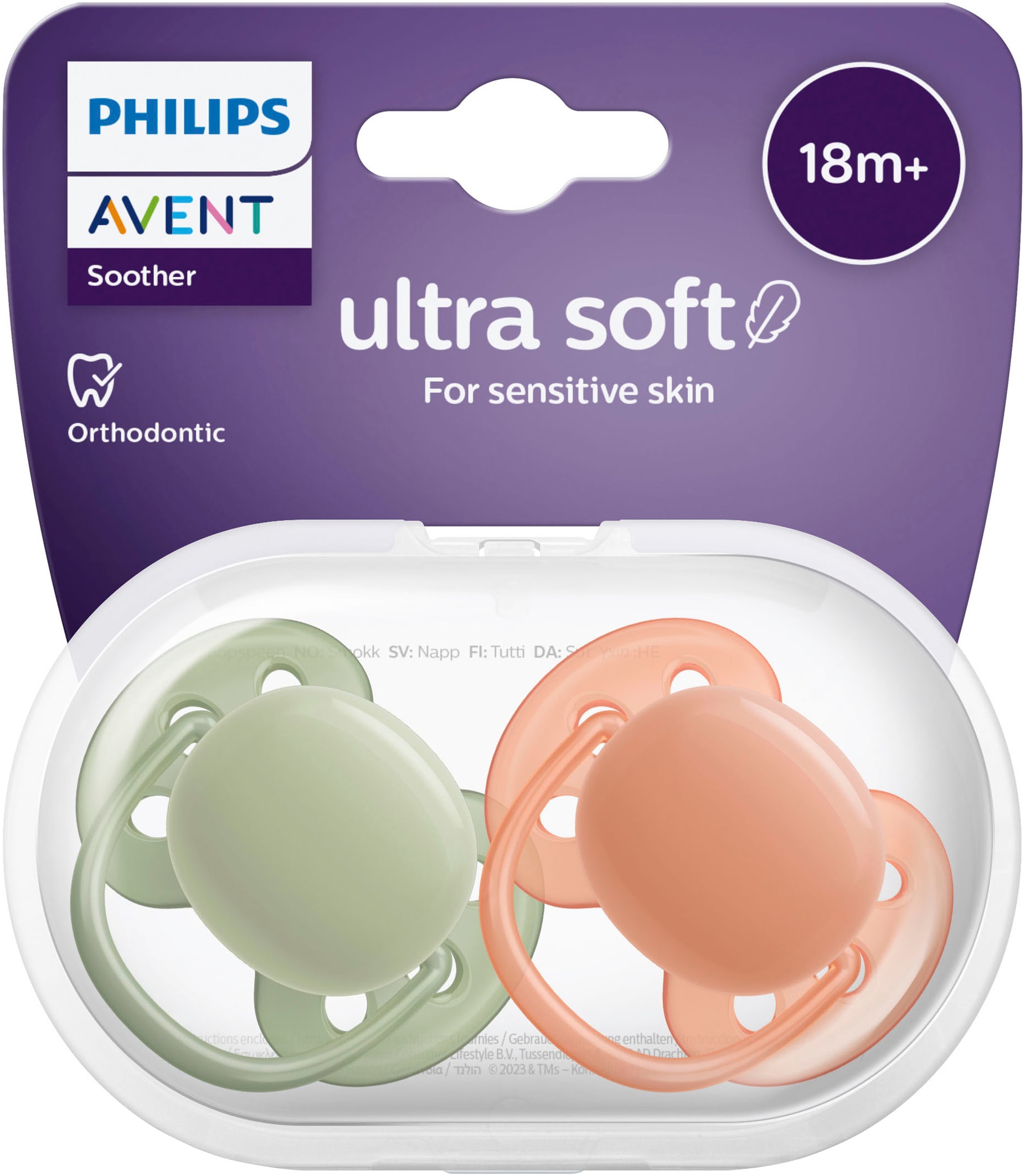 Philips AVENT Schnuller »ultra soft SCF093/01«, (2 St.), Doppelpack, mit Transport- und Sterilisationsbox, ab 18. Monat