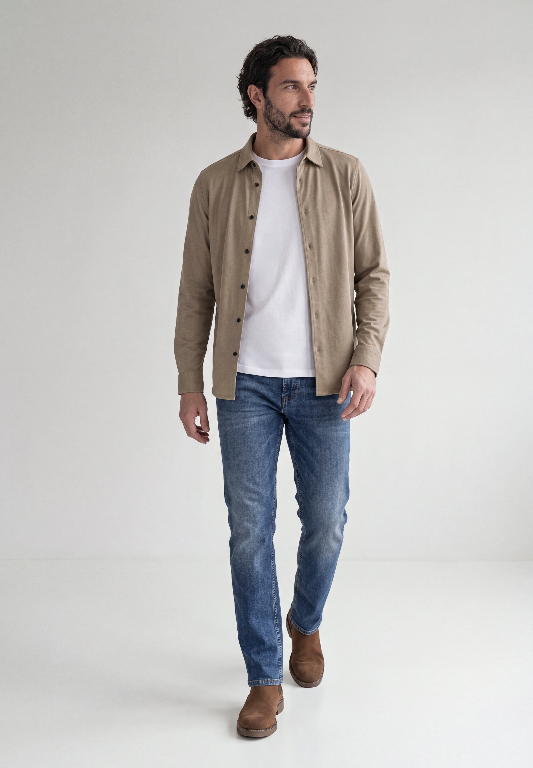 STREET ONE MEN Langarmhemd aus Jersey in Unifarbe