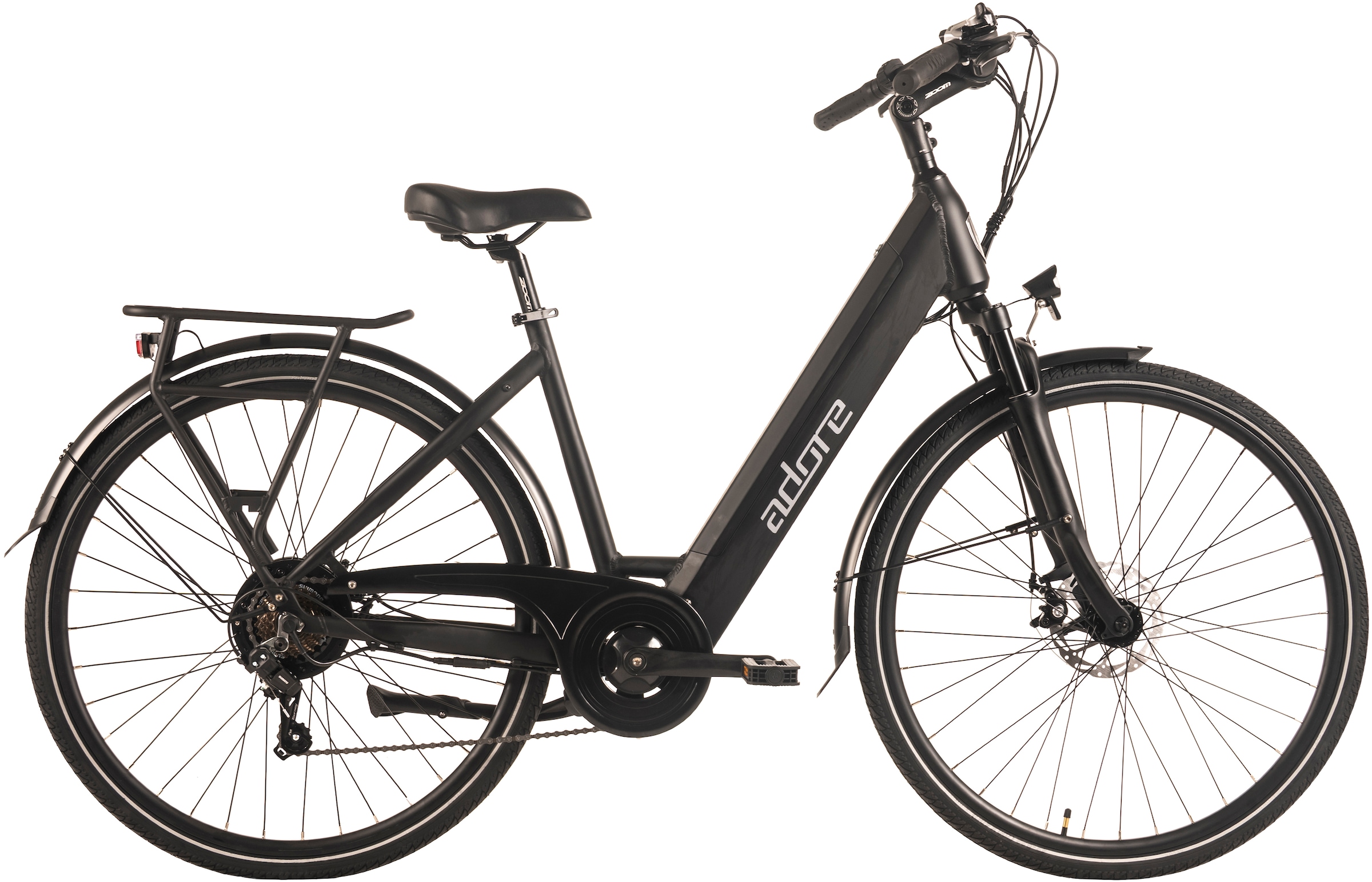 Adore E-Bike »28" Alu Cityfahrrad CV-180 Heckmotor 50NM / 15Ah Schwarz matt«, 7 Gang, Shimano, Tourney, Heckmotor 250 W