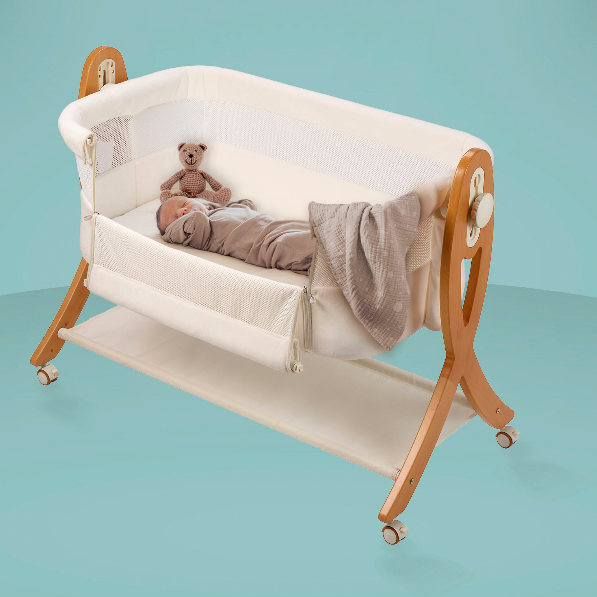 BabyGo Beistellbett »SidebySide, weiß/beige«, mit Schaukelfunktion