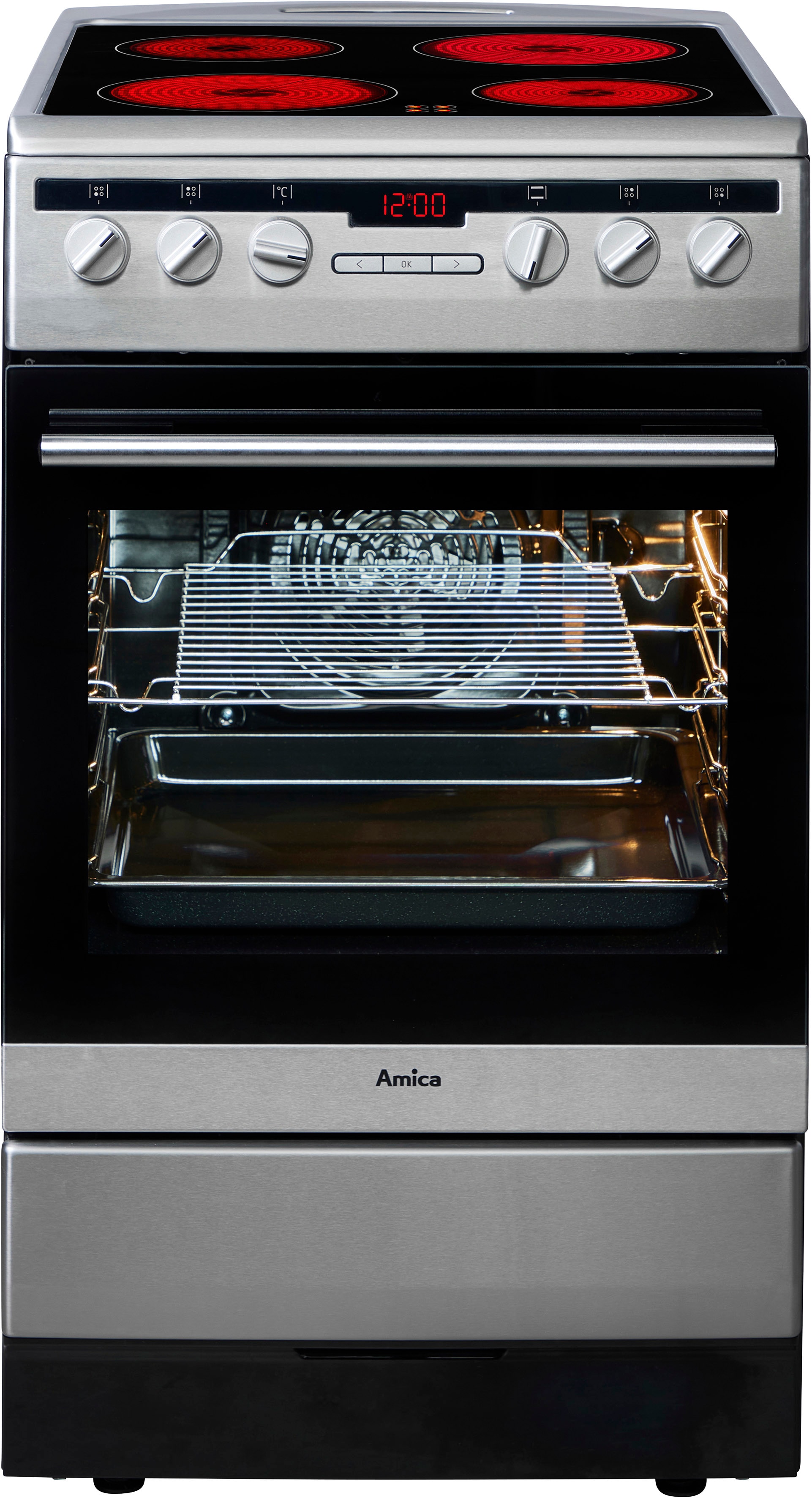 AMICA Elektro-Standherd "SHC 11579/1 E", schwarz, Herdsets, RapidWarmUp-Funktion