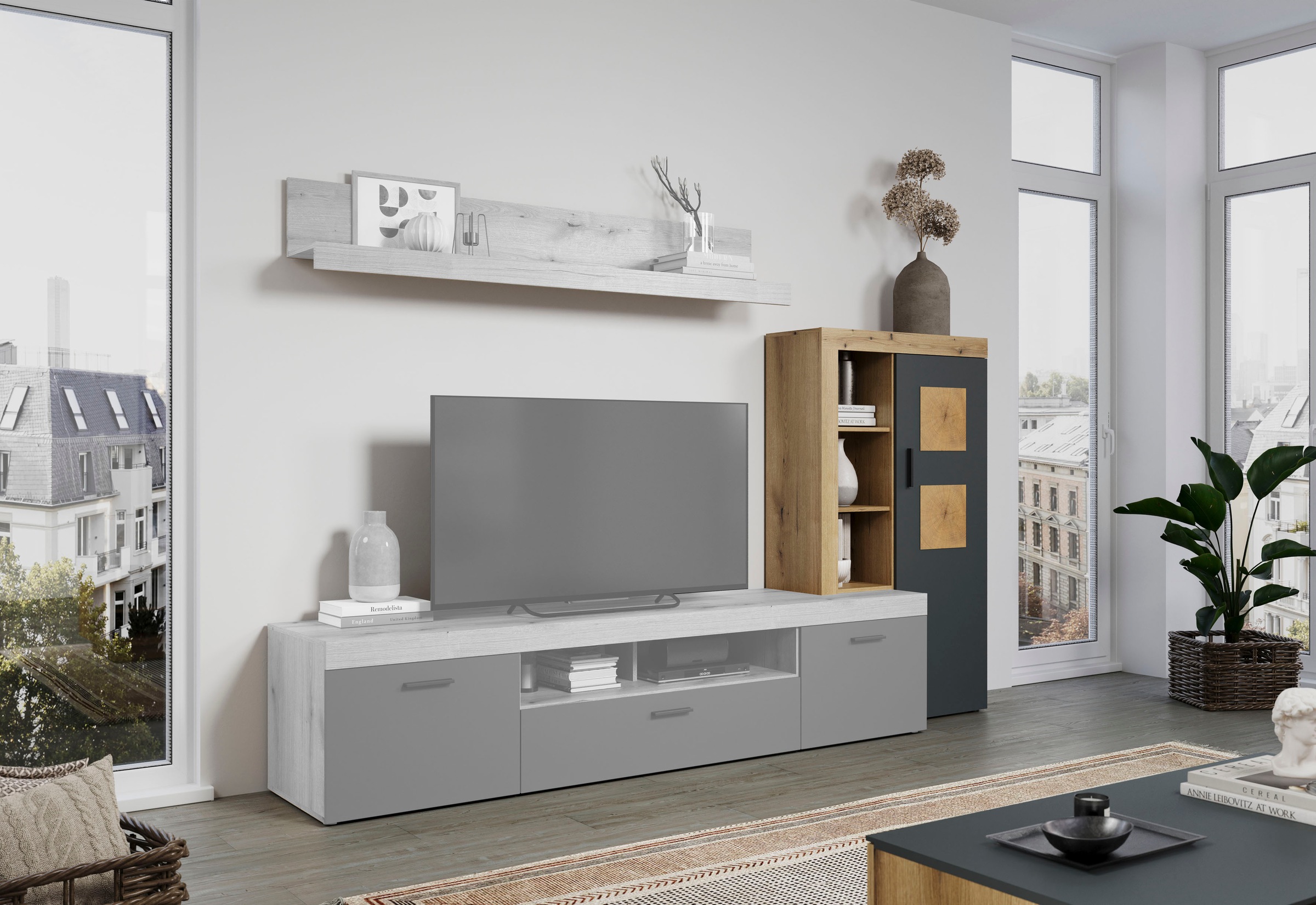 Home affaire Stauraumvitrine »Ghent« Packung, 1 Stk. tlg. Mit Hirnholzapplikationen
