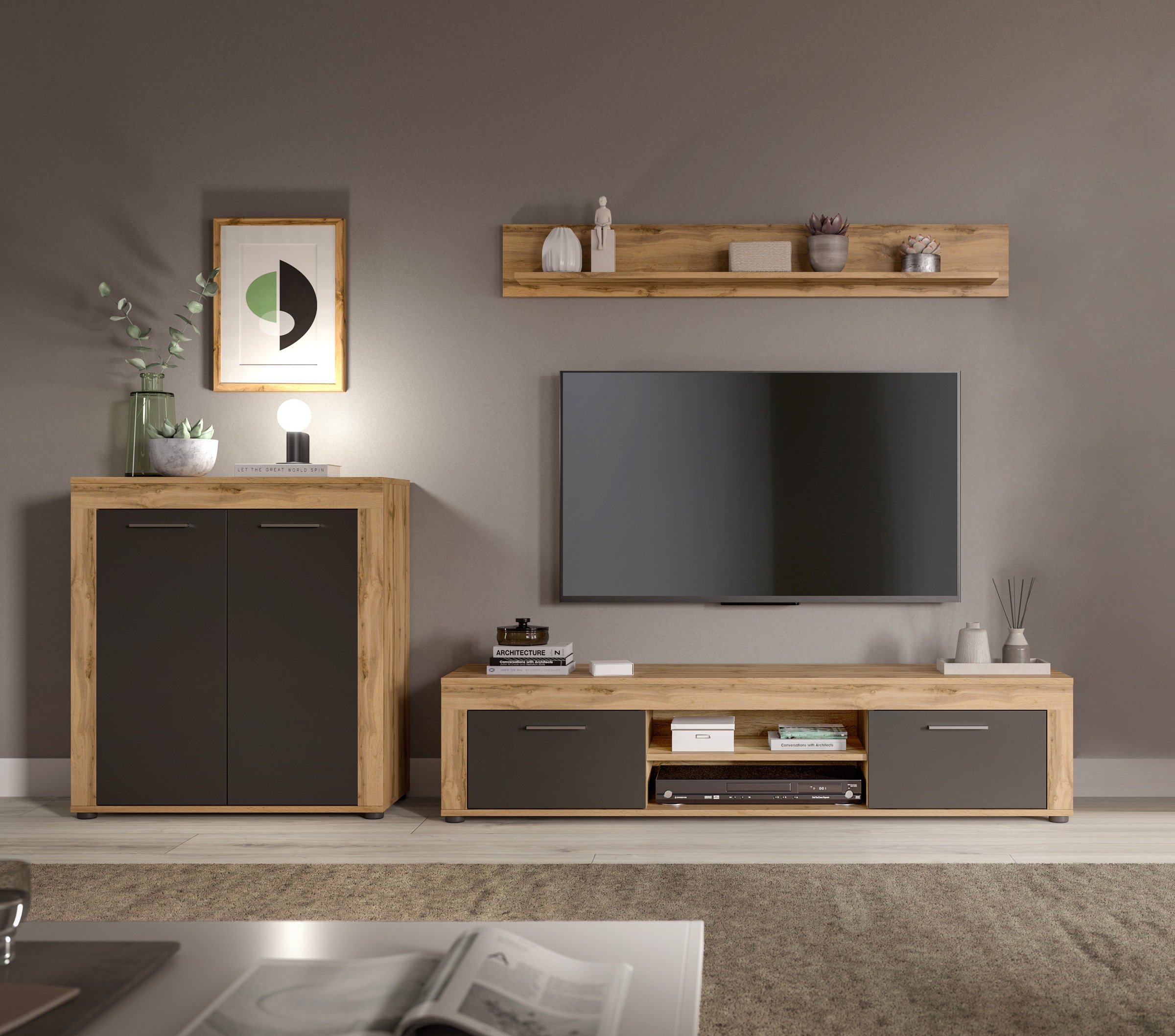 OTTO home Wohnwand "AOSTA, Breite 255cm, 3-teilige Wohn-Kombination" bestehend aus: Highboard, Lowboard, Wandboard, 3 Stk. tlg.