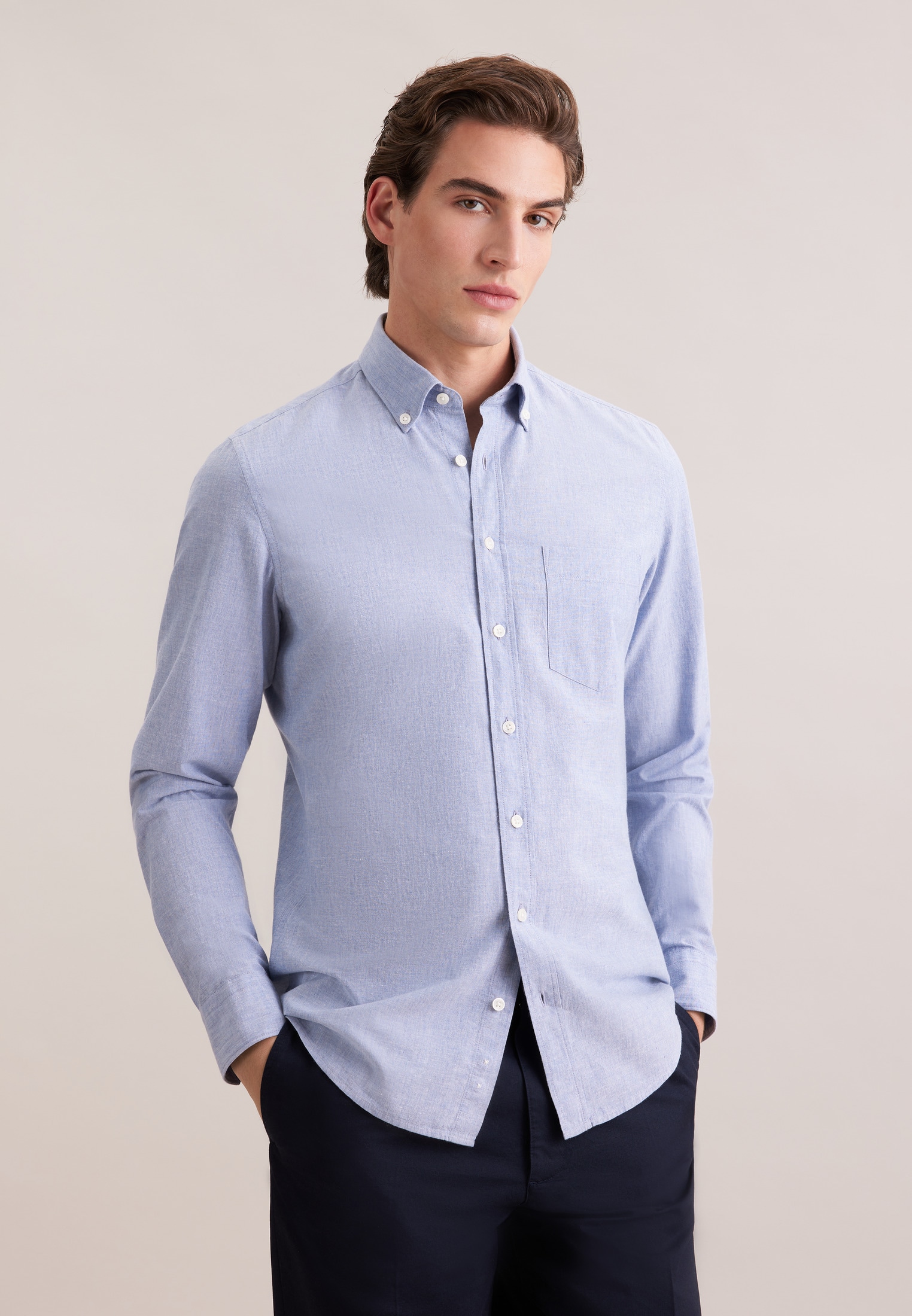 seidensticker Leinenhemd Slim 1/1 Button-Down-Kragen Uni