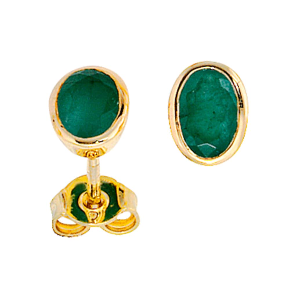 JOBO Paar Ohrstecker oval 585 Gold mit Smaragd