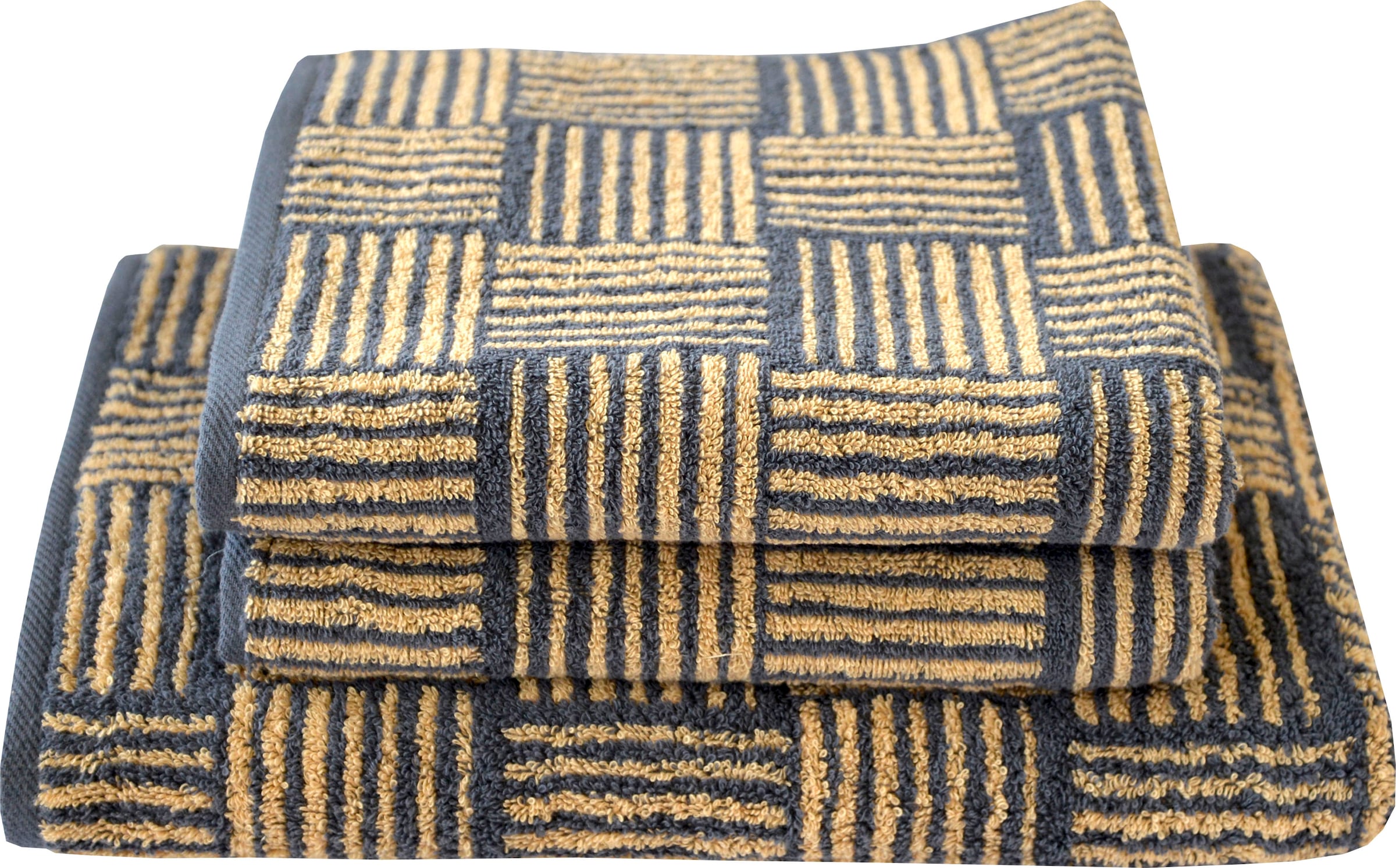 Dyckhoff Handtuch Set "Golden Shades Basket" 3 Stk. Walkfrottier mit graphi günstig online kaufen