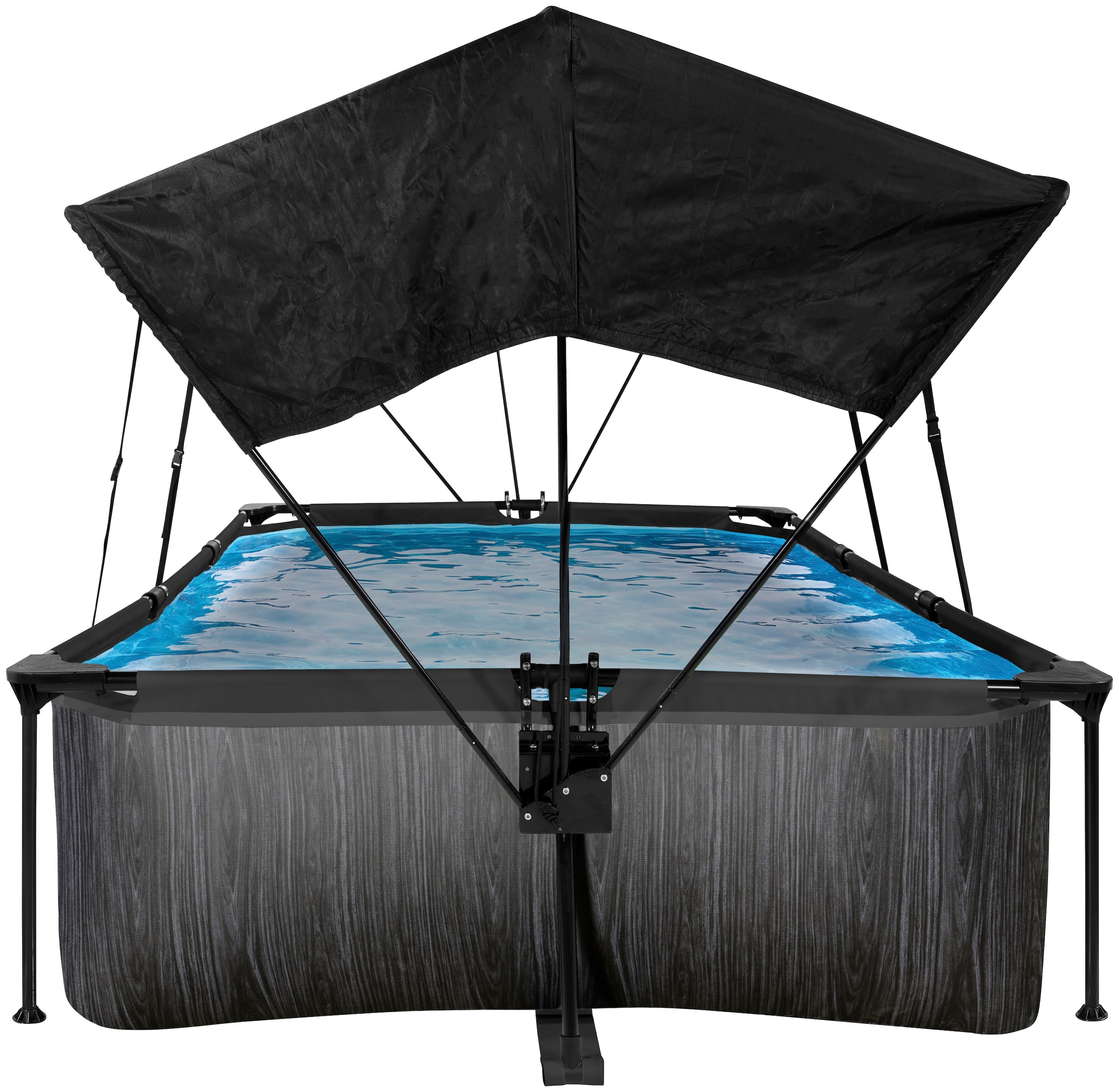 EXIT Framepool »Black Wood Pool 220x150x65cm«, mit Filterpumpe und Sonnensegel - schwarz