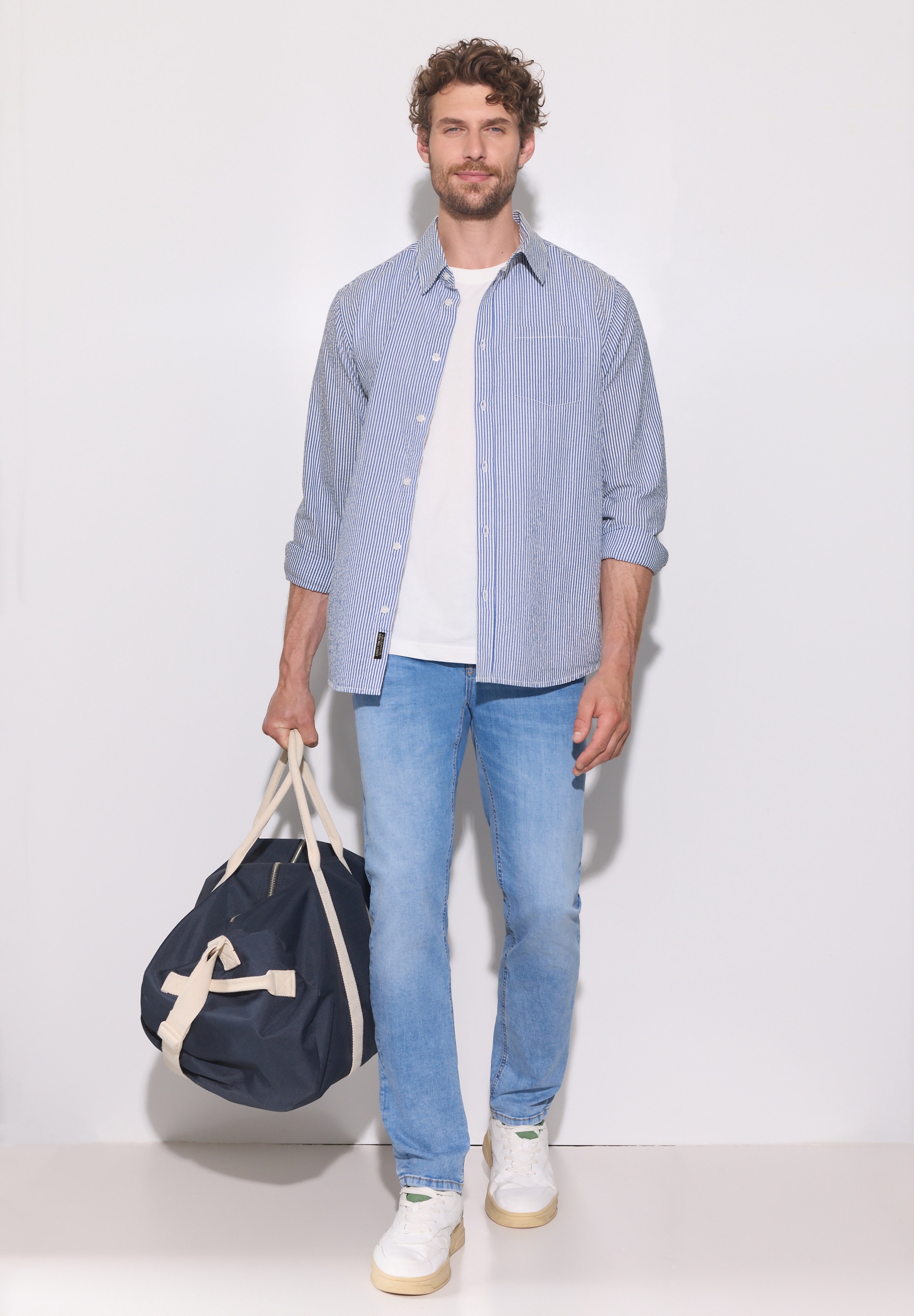 STREET ONE MEN Langarmhemd aus reiner Baumwolle