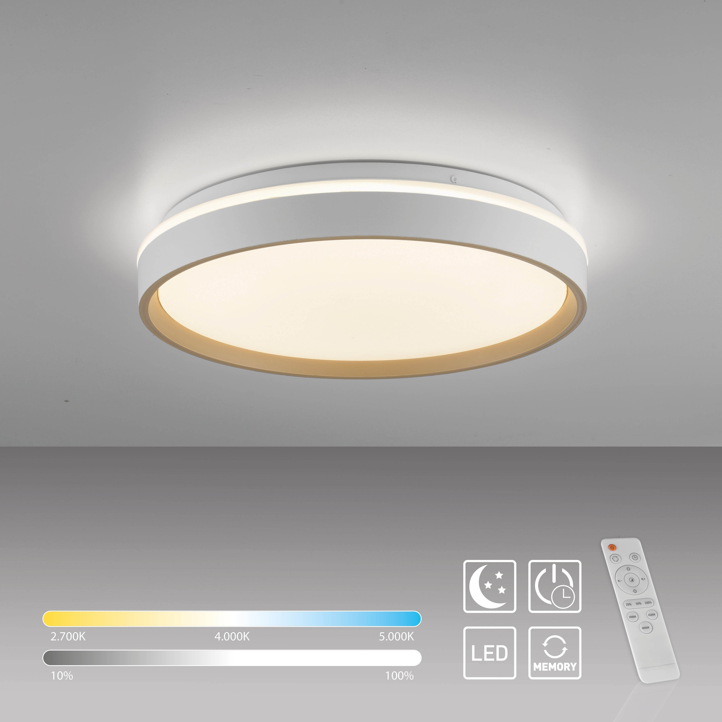 JUST LIGHT LED Deckenleuchte »MIO« LED-Board 1 Stk. warmweiß - kaltweiß CCT-Farbtemperatursteuerung, Infrarot-FB, Stufenlos dimmbar, Memory