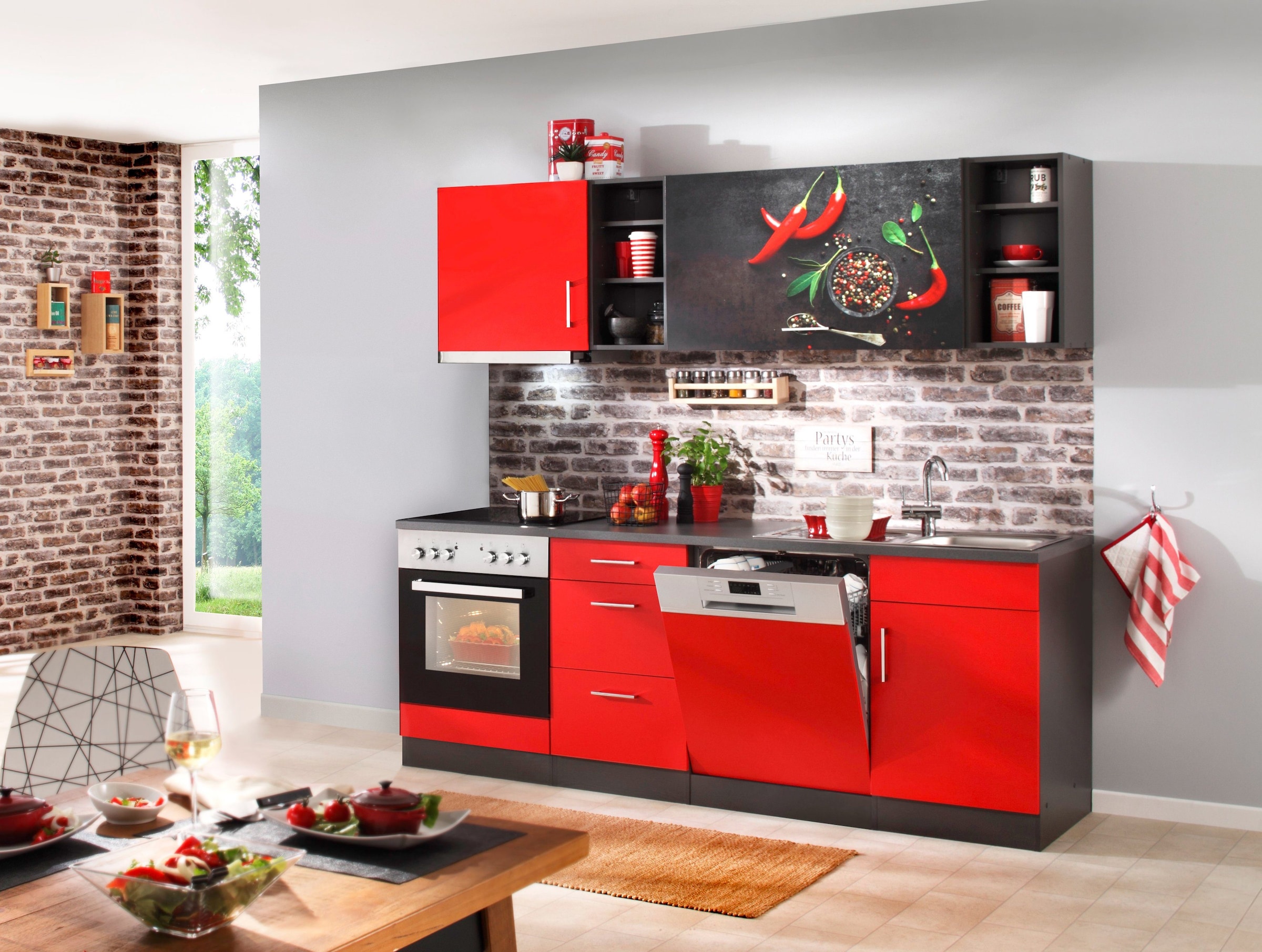 KOCHSTATION Küchenzeile »KS-Paris«, mit E-Geräten, Breite 220 cm