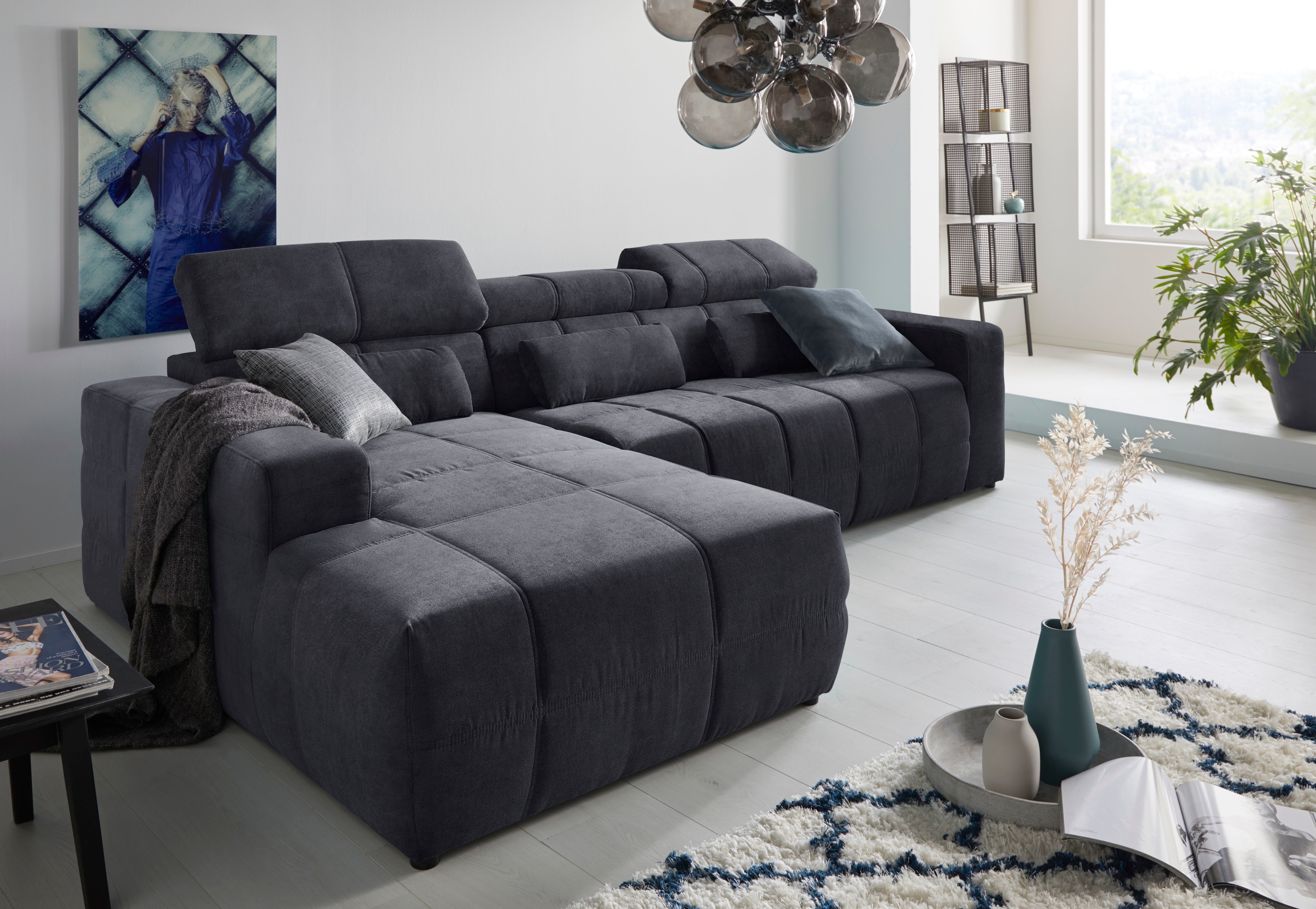DOMO collection Ecksofa "BRANDON 289x177x80 cm, whlw. mit Sitztiefenverstellung, L-Form" mit Kopfteilverstellung, wahlweise Sitztiefenverstellung, L-Form