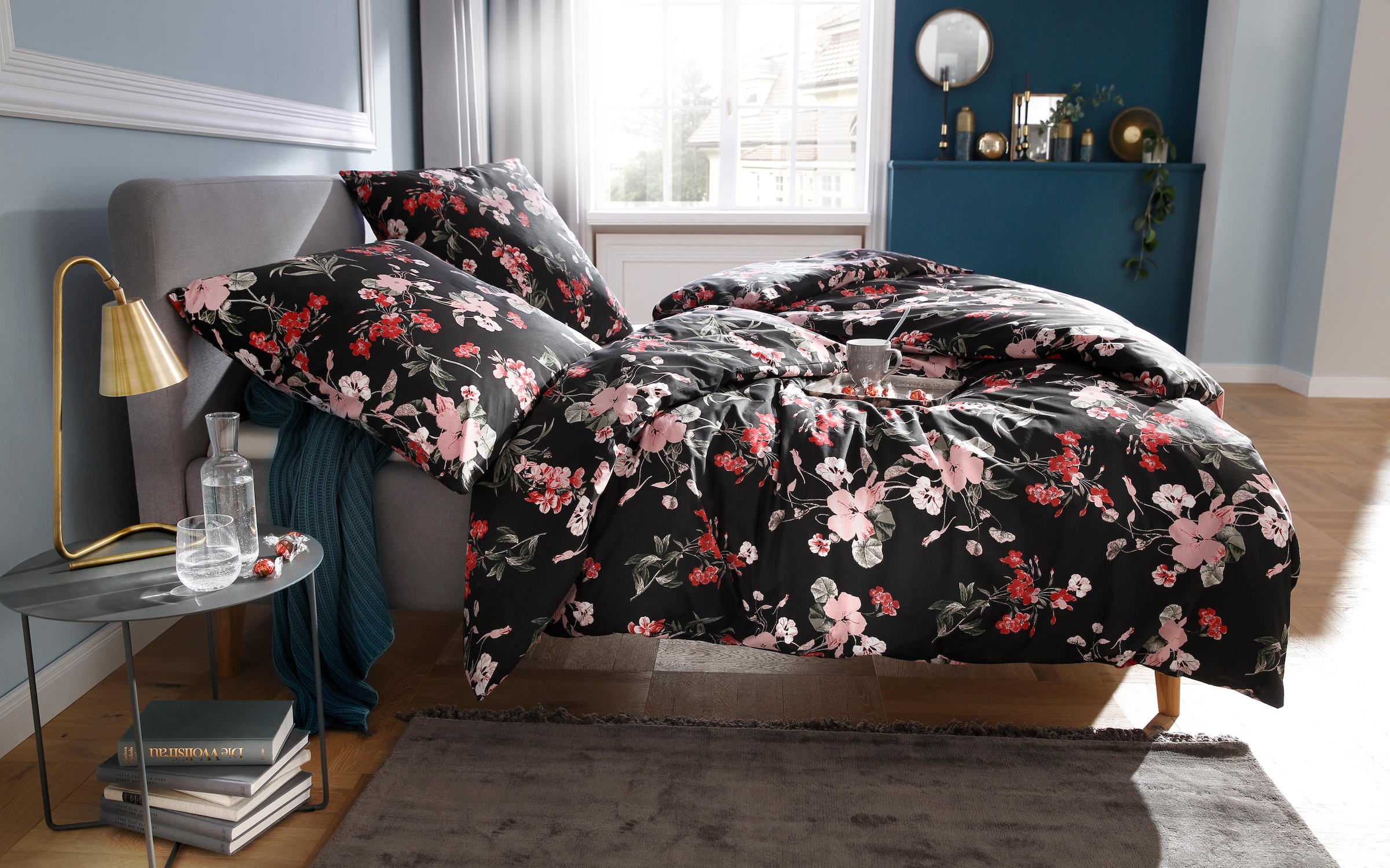 Home affaire Bettwäsche »Fleur in Gr. 135x200 oder 155x220 cm«, (2 tlg.), Bettwäsche aus Baumwolle, florale Bettwäsche mit Reißverschluss