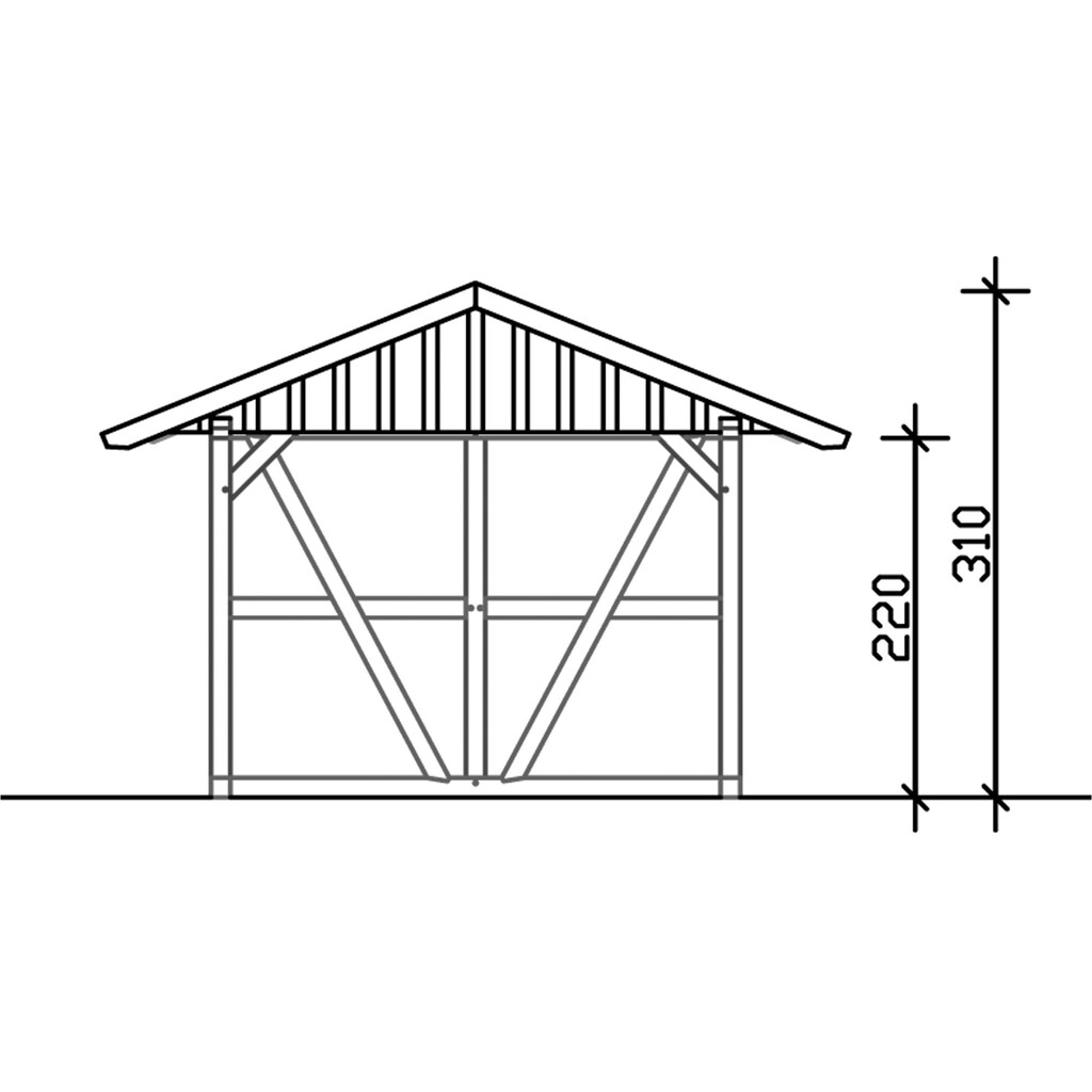 Skanholz Einzelcarport »Schwarzwald«, KVH, Fichte, 300 cm, Nussbaum, 424x772cm mit Abstellraum und Dachschalung