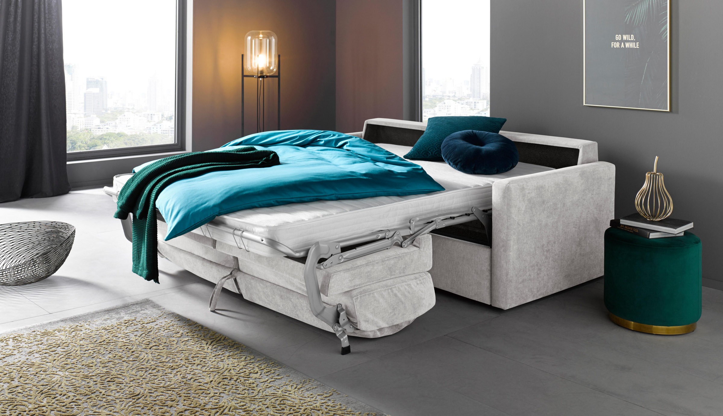 Places of Style Schlafsofa »GOLDPOINT 182cm, Dauerschläfer, Liegefläche 140/200 cm,«, 3-Sitzer mit Bettfunktion, Bonell-Federkernmatratze