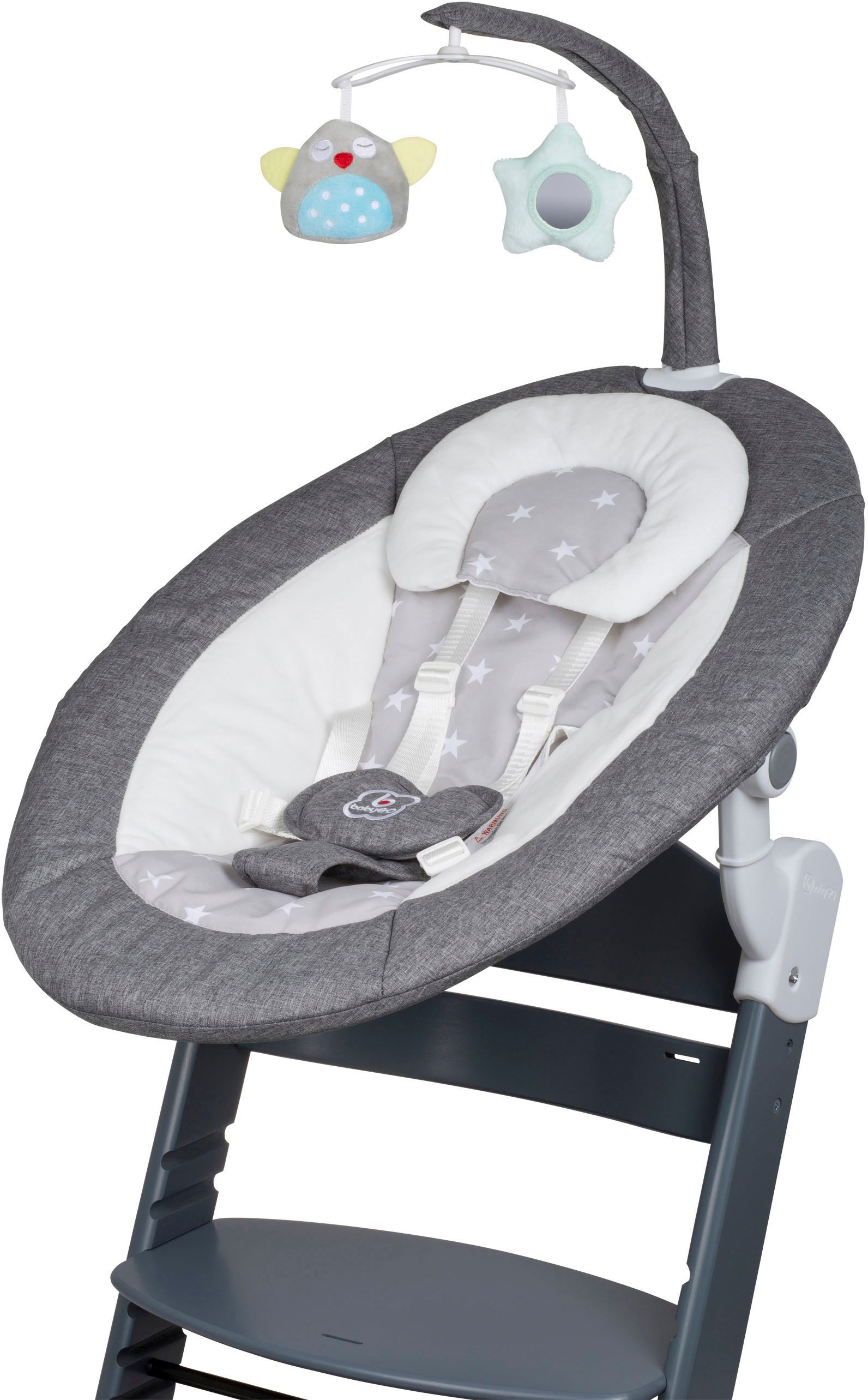 BabyGo Hochstuhl »Family Homey Set, grau/hellgrau«, mit elektrischer Babywippe inkl. Spielbogen