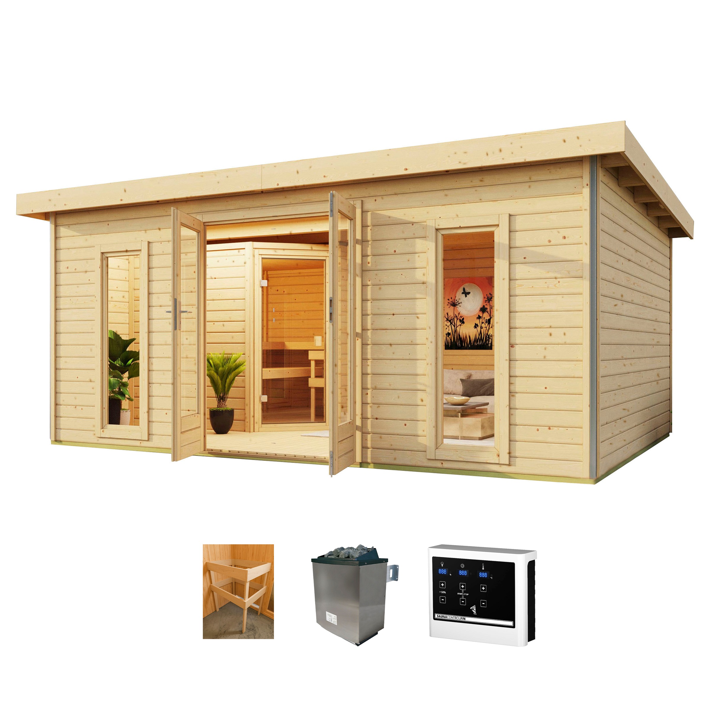 KONIFERA Saunahaus "Maiko 4 SET B" Ofen 9 KW externe Strg easy