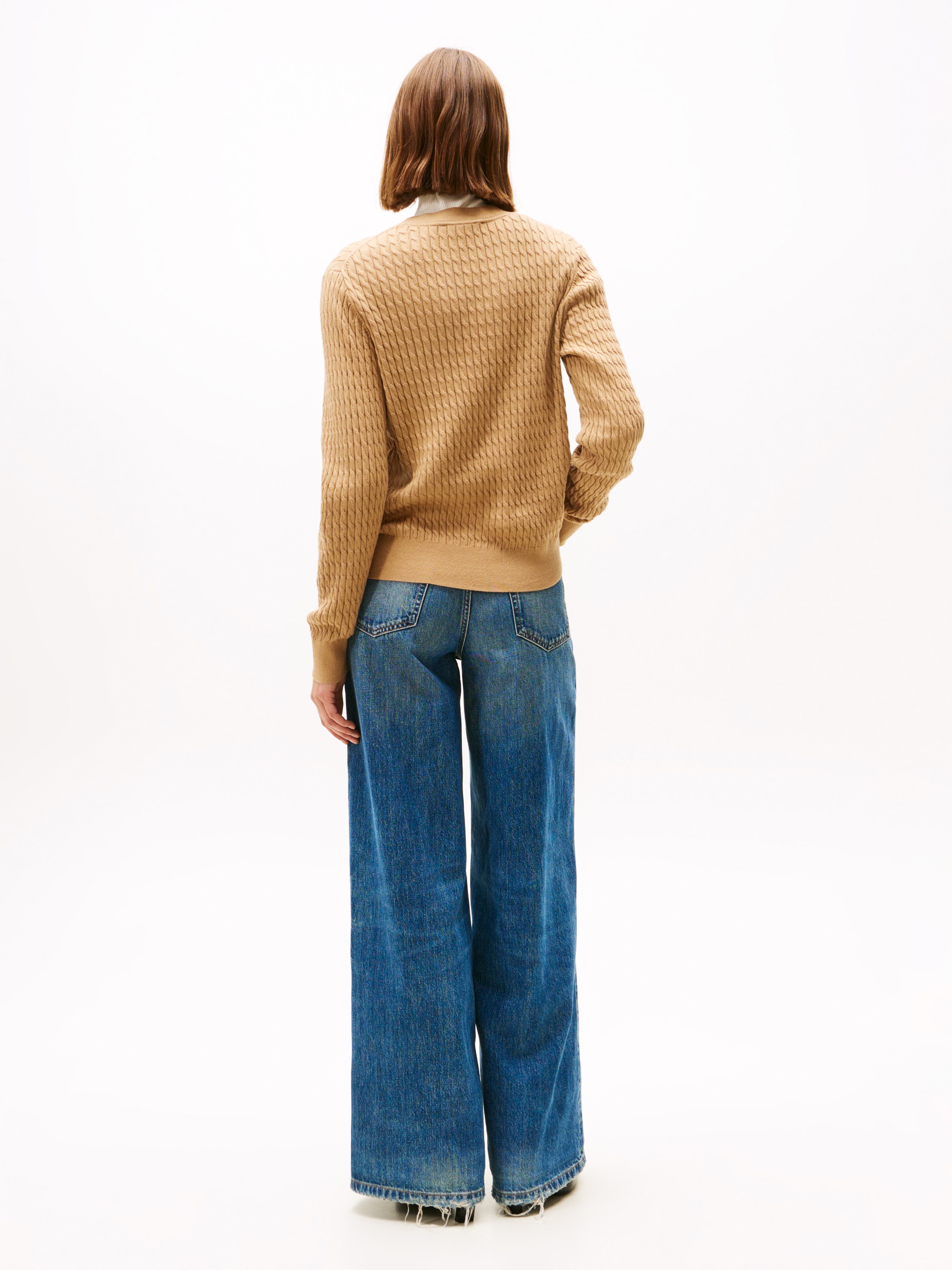Tommy Hilfiger Rundhalspullover »CO CABLE C-NK LS SWEATER«, mit Zopfmuster