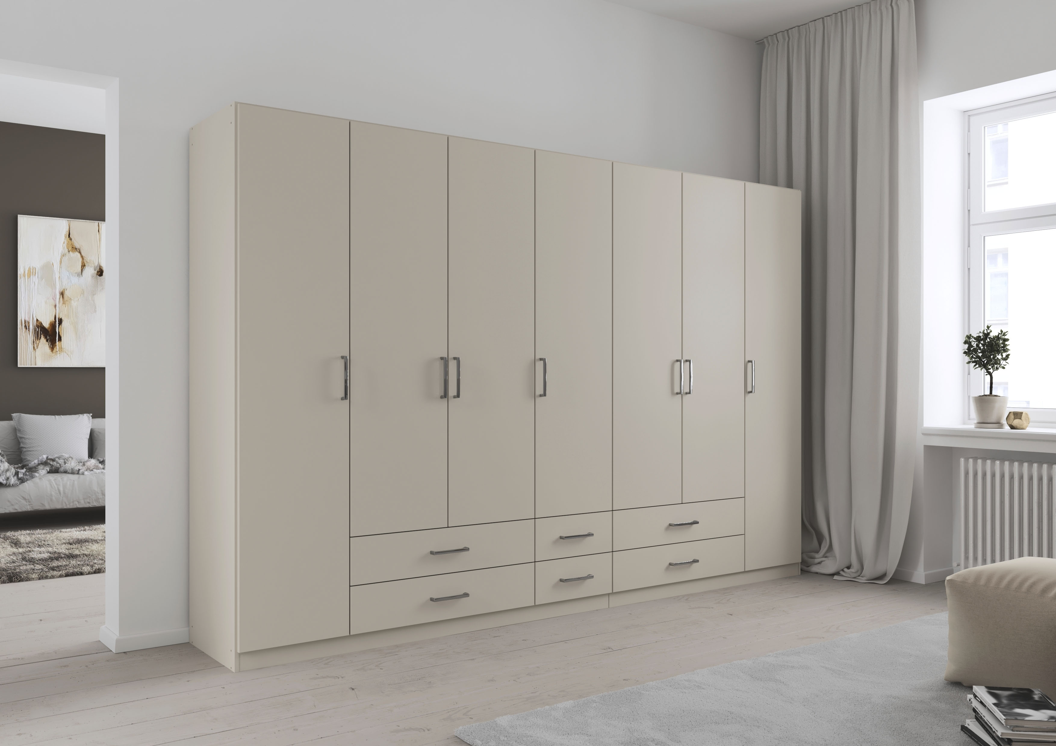 rauch Drehtürenschrank "Kleiderschrank Garderobe GAMMA Breiten 315 cm" in 3 Ausstattungen BASIC/CLASSIC/PREMIUM (inkl. SOFT-CLOSE-Funktion), mit Schubladen, verschiedene Griff-Varianten TOPSELLER MADE IN GERMANY