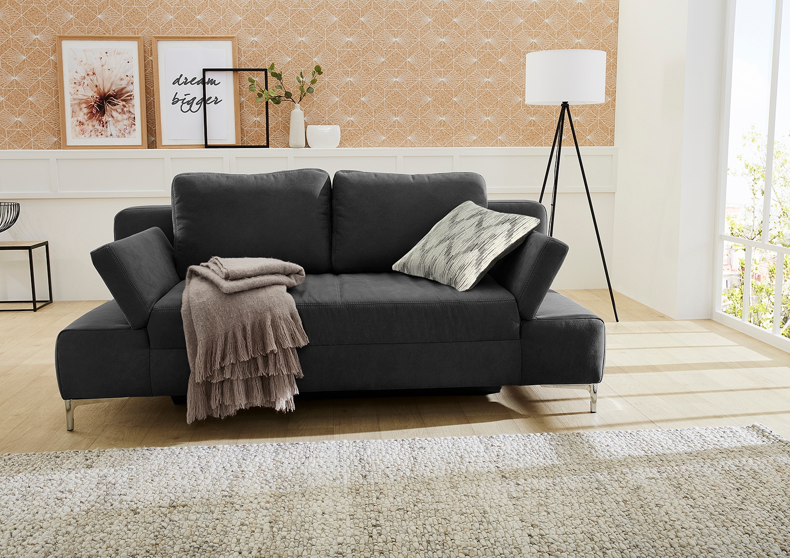 Jockenhöfer Gruppe Schlafsofa "Jano, B: 202 cm, Liegefl. 144x200 cm" mit Schlaffunktion, Bettkasten, Armteilverstellung & 1 Zierkissen