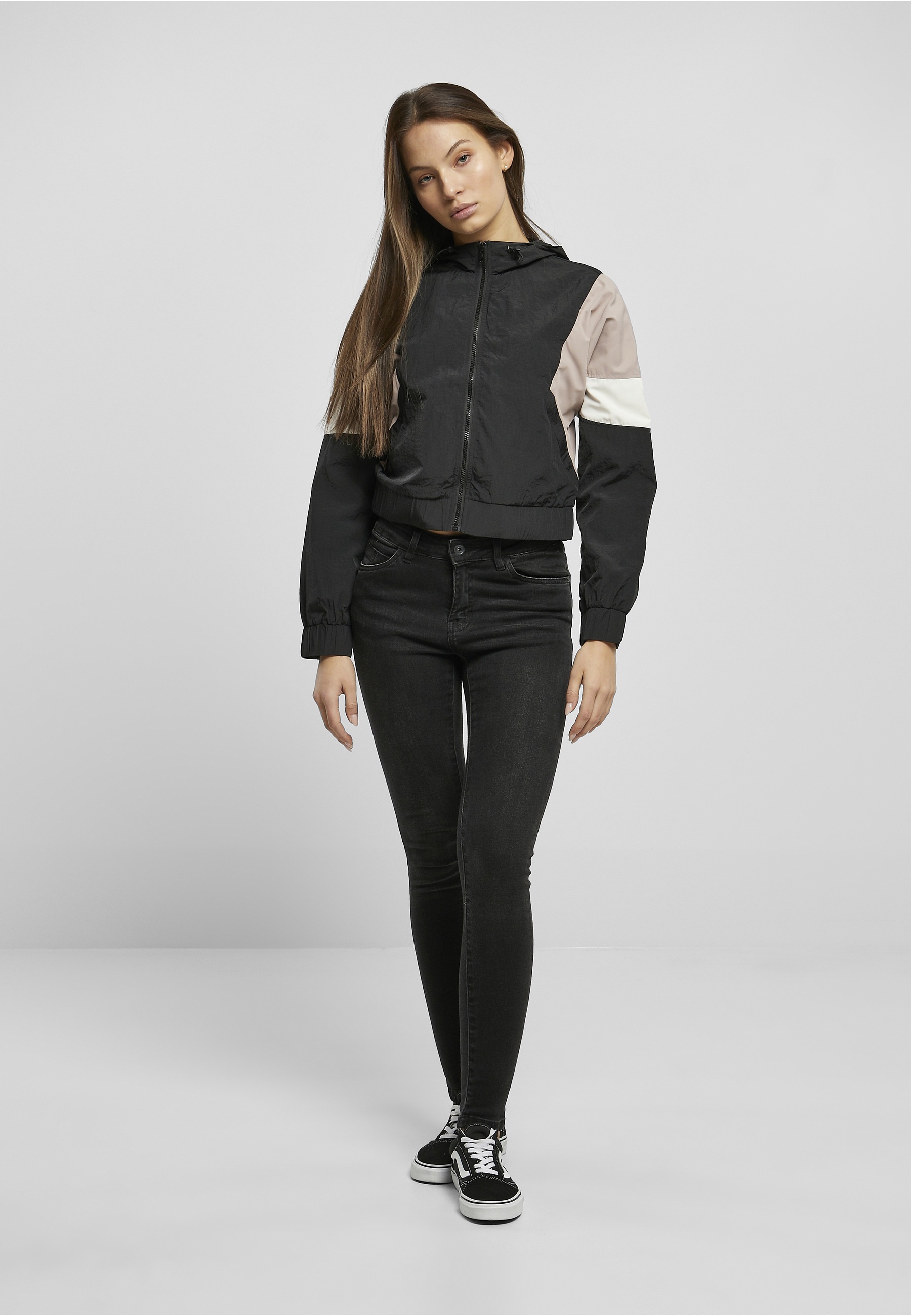 URBAN CLASSICS Outdoorjacke »Urban Classics Damen Ladies Short 3-Tone Crinkle Jacket« 1 Stk. tlg. mit Kapuze