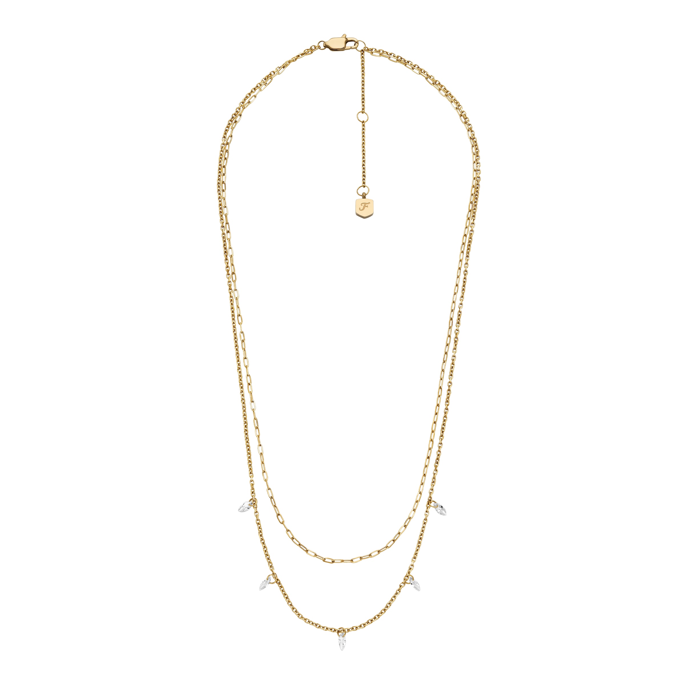 Fossil Kette mit Anhänger »Schmuck Geschenk Edelstahl Halsschmuck ELLIS Layering« mit Zirkonia (synth.)