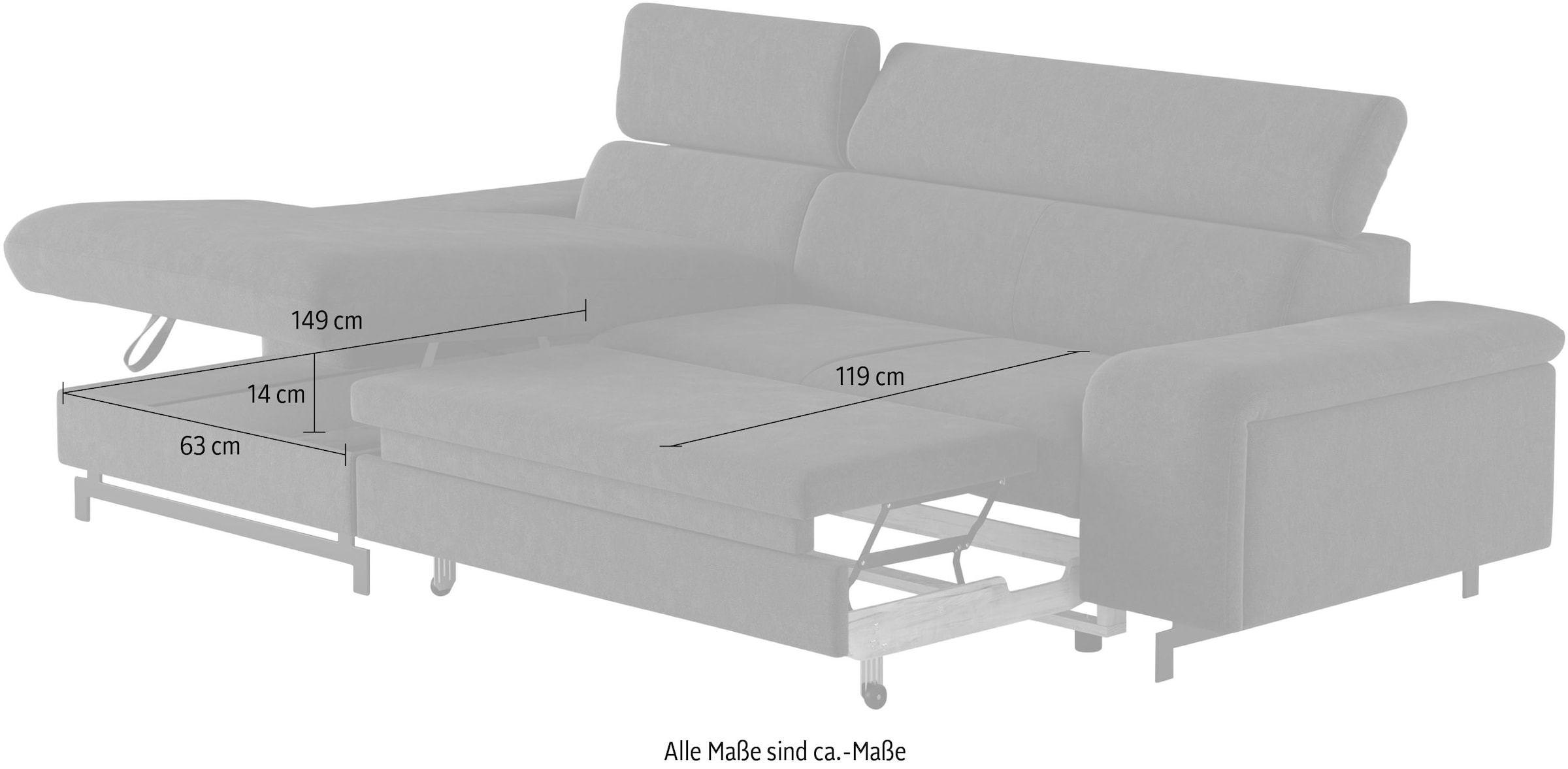 COTTA Ecksofa »Emma L-Form«, mit Kopfteilverstellung, wahlweise mit Bettfunktion & Bettkasten