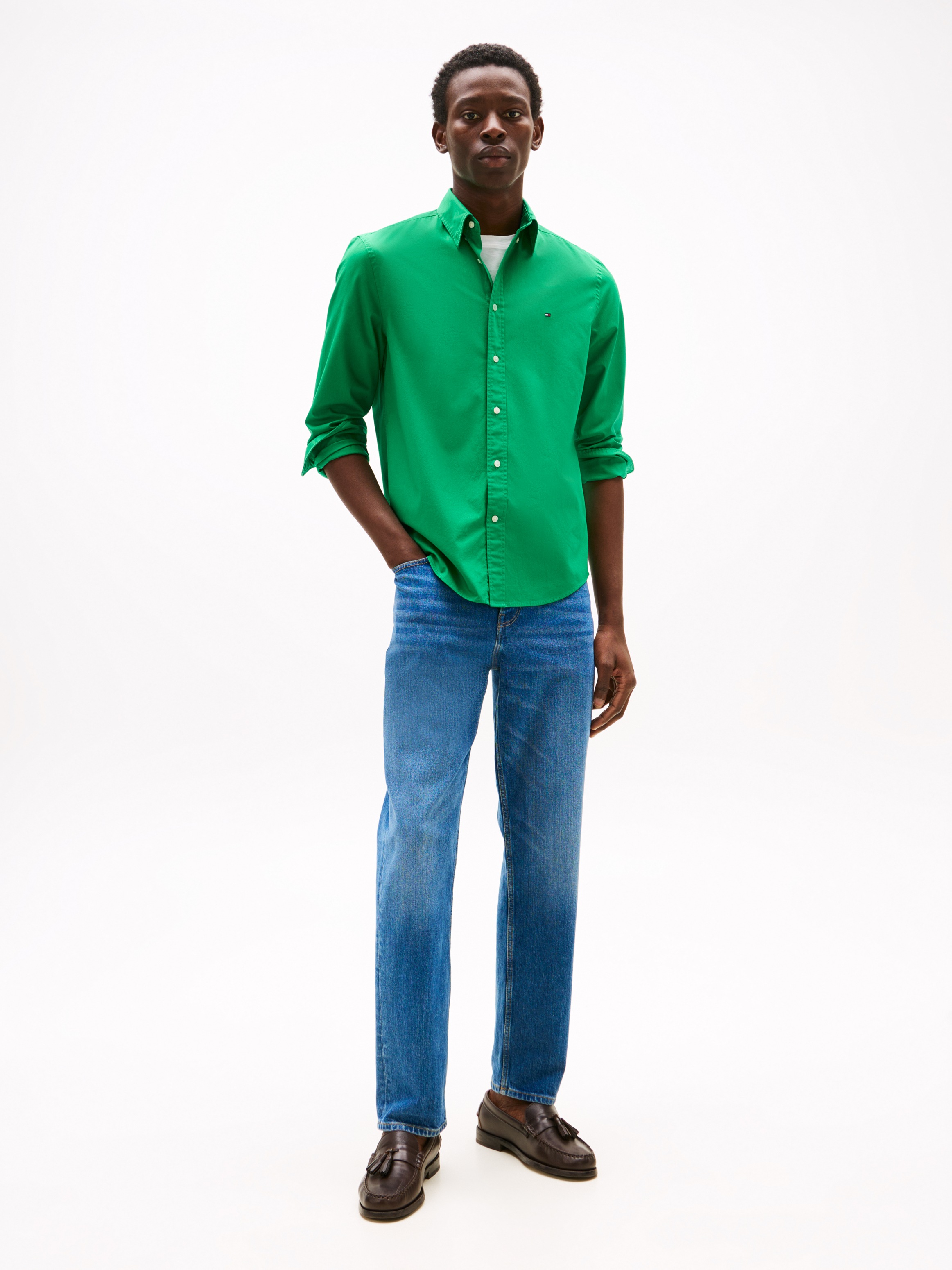 Tommy Hilfiger Businesshemd »FLEX POPLIN SOLID RF SHIRT 1«, mit Logostickerei
