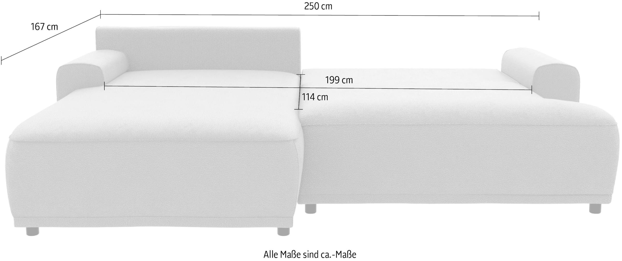 TRENDMANUFAKTUR Ecksofa »Fordon, Schlafsofa mit Bettkasten, Couch in L-Form, Breite 250 cm«, in Struktur LUMOS, 3D-Effekt, anthrazit, Recamiere links