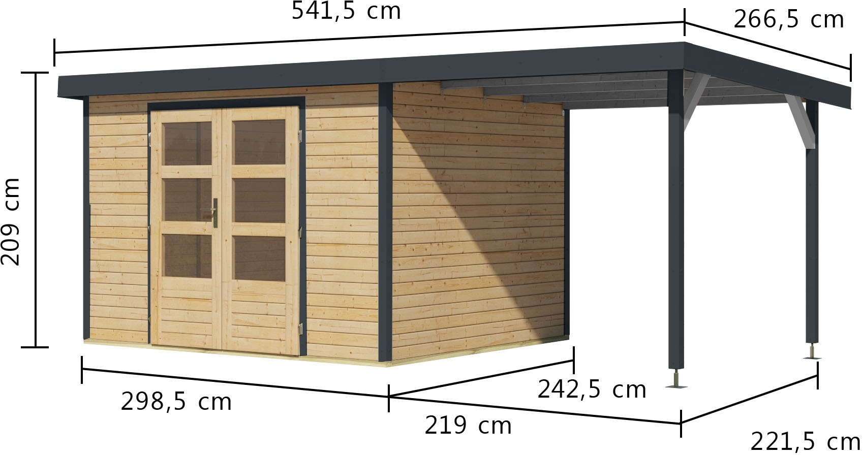 Karibu Gartenhaus »Jupiterino 5  SET, in verschiedenen Farben« inkl. Anbaudach