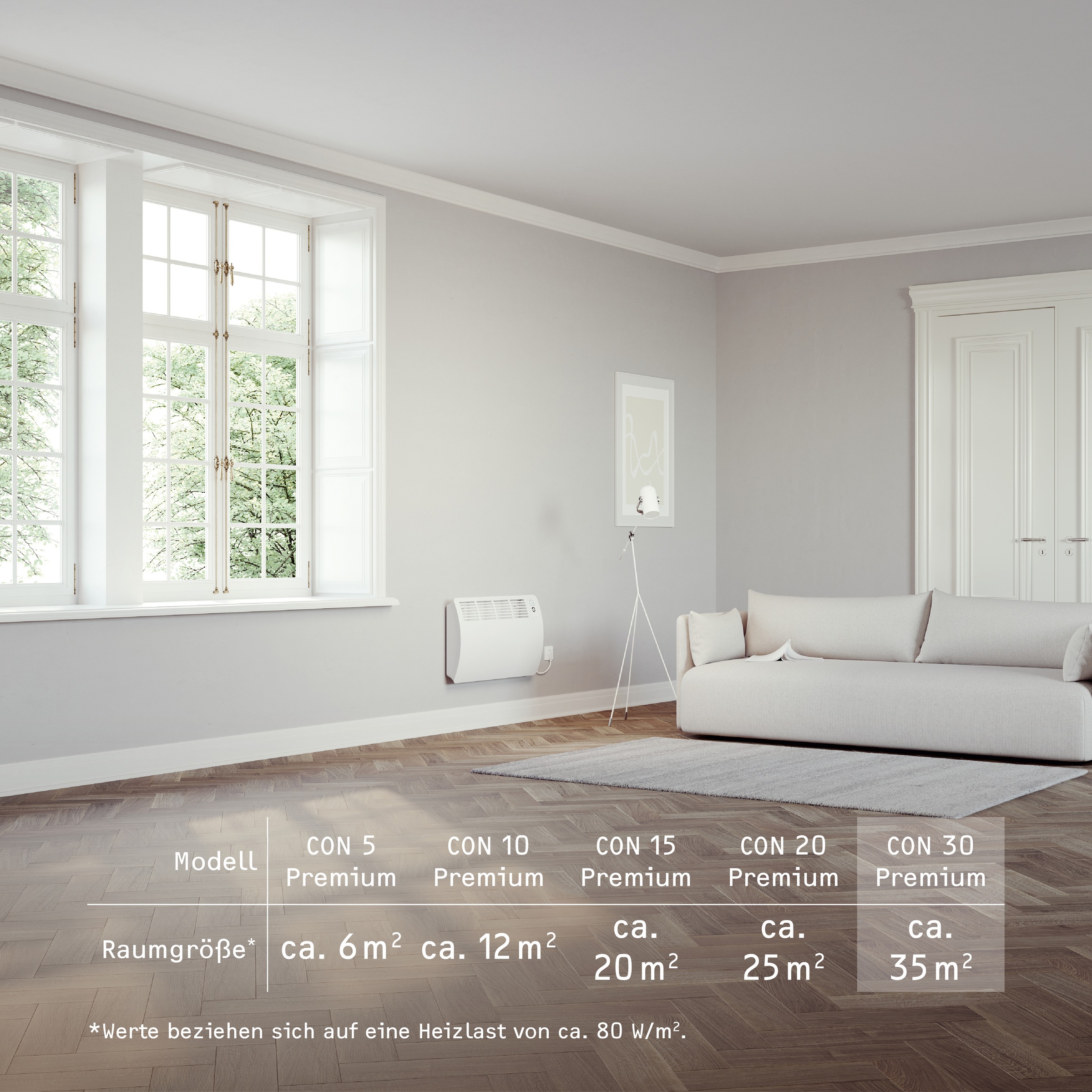 STIEBEL ELTRON Konvektor »»CON 30 Premium«, Wandkonvektor, energiesparend, VDE geprüft, 3 kW«, für ca. 35 m², LC-Display, Wochen-/120 Min-Kurzzeittimer, Silent Mode