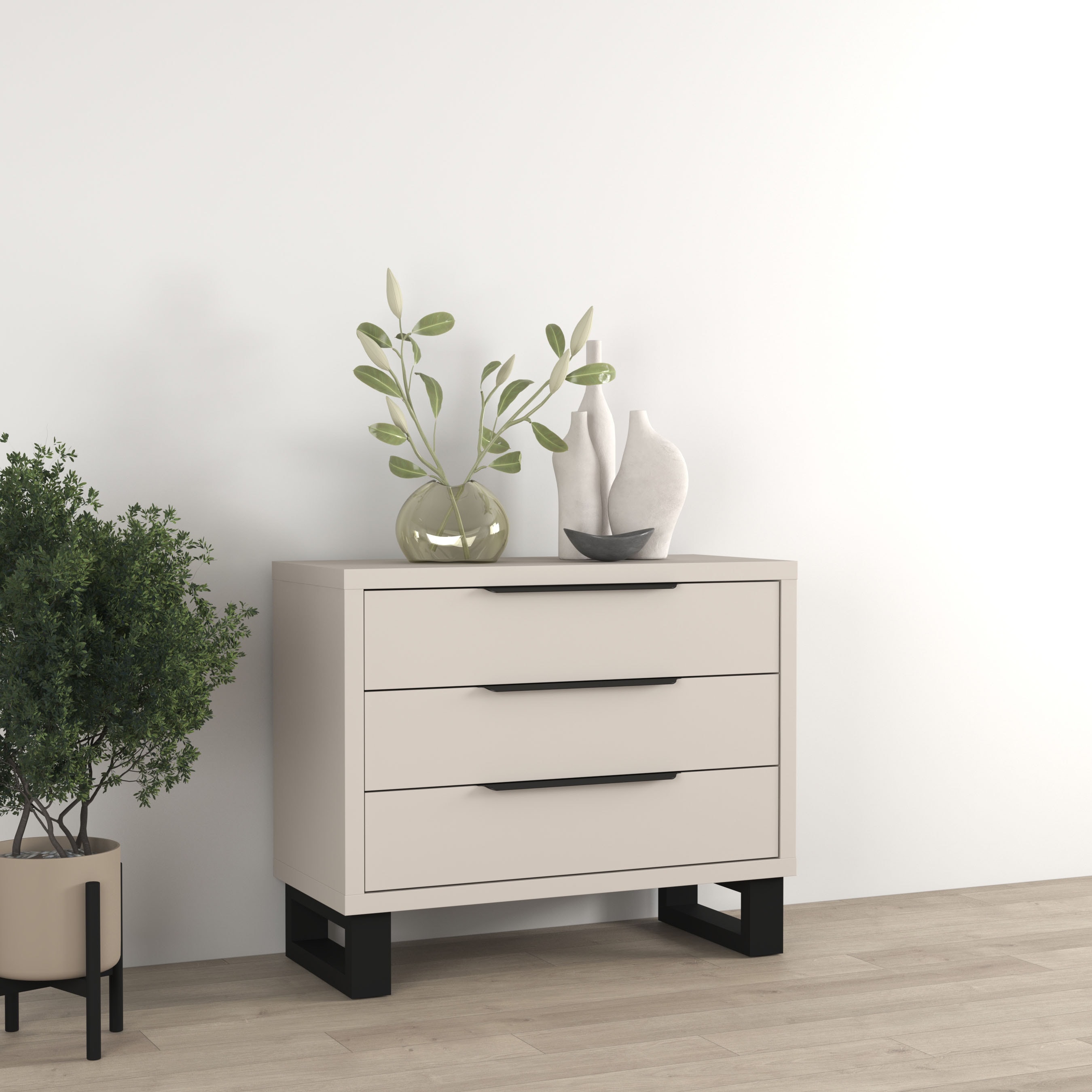 Home affaire Kommode "Bronne,Breite 99,5 cm Schubladenkommode, Sideboard" Sideboard mit viel Stauraum, Schlafzimmerkommode Kufen in Metalloptik